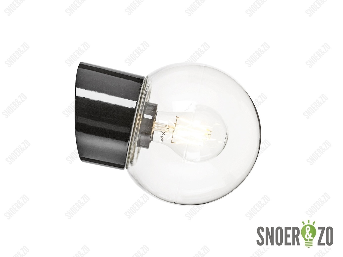 Ifö Electric Classic globe wandlamp E27 zwart porselein met bol 150mm helder glas