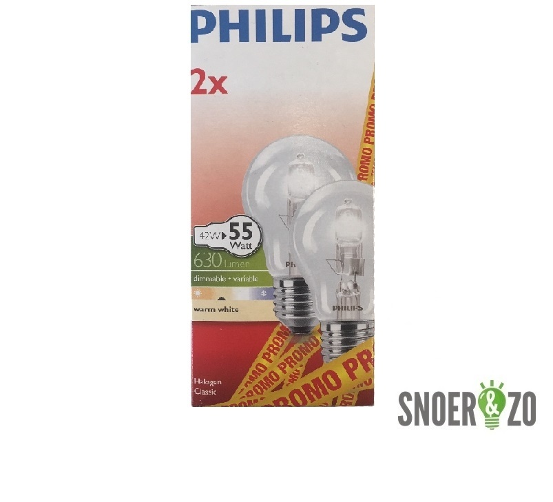 Philips EcoClassic 42W E27 230V A55 Clear ( doosje 2 stuks )