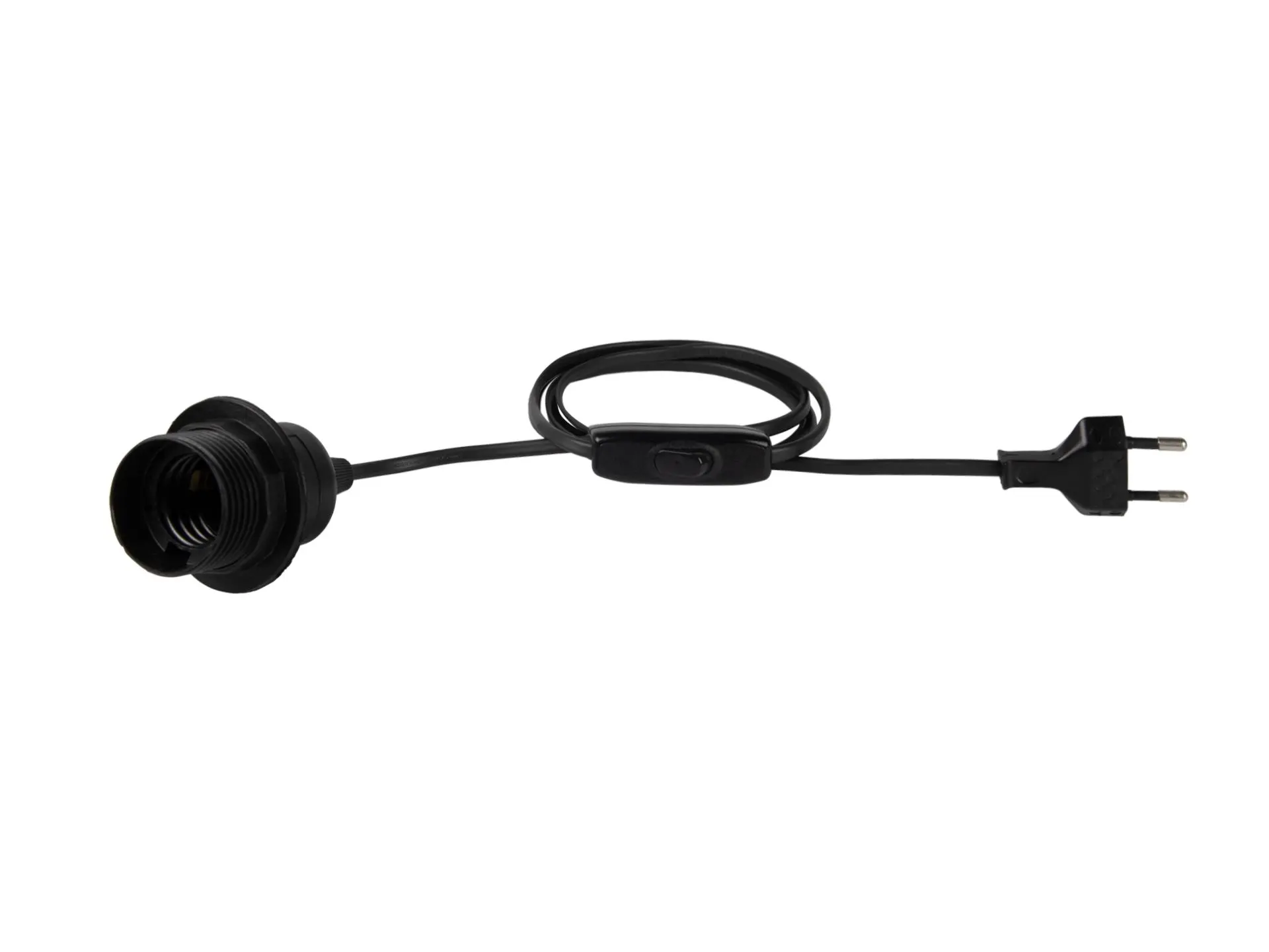 Aansluitsnoer met E27 fitting met stekker en snoerschakelaar - 2X0.75mm2 - 150 cm - zwart