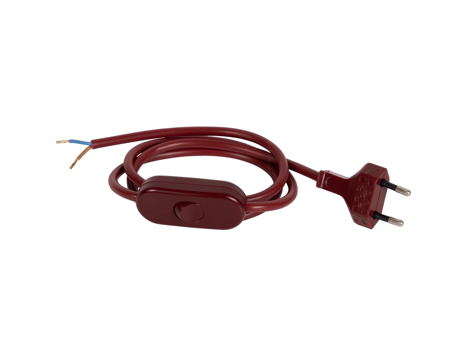 Aansluitsnoer met stekker en snoerschakelaar - 2x0.75mm² - 200 cm - bordeaux rood