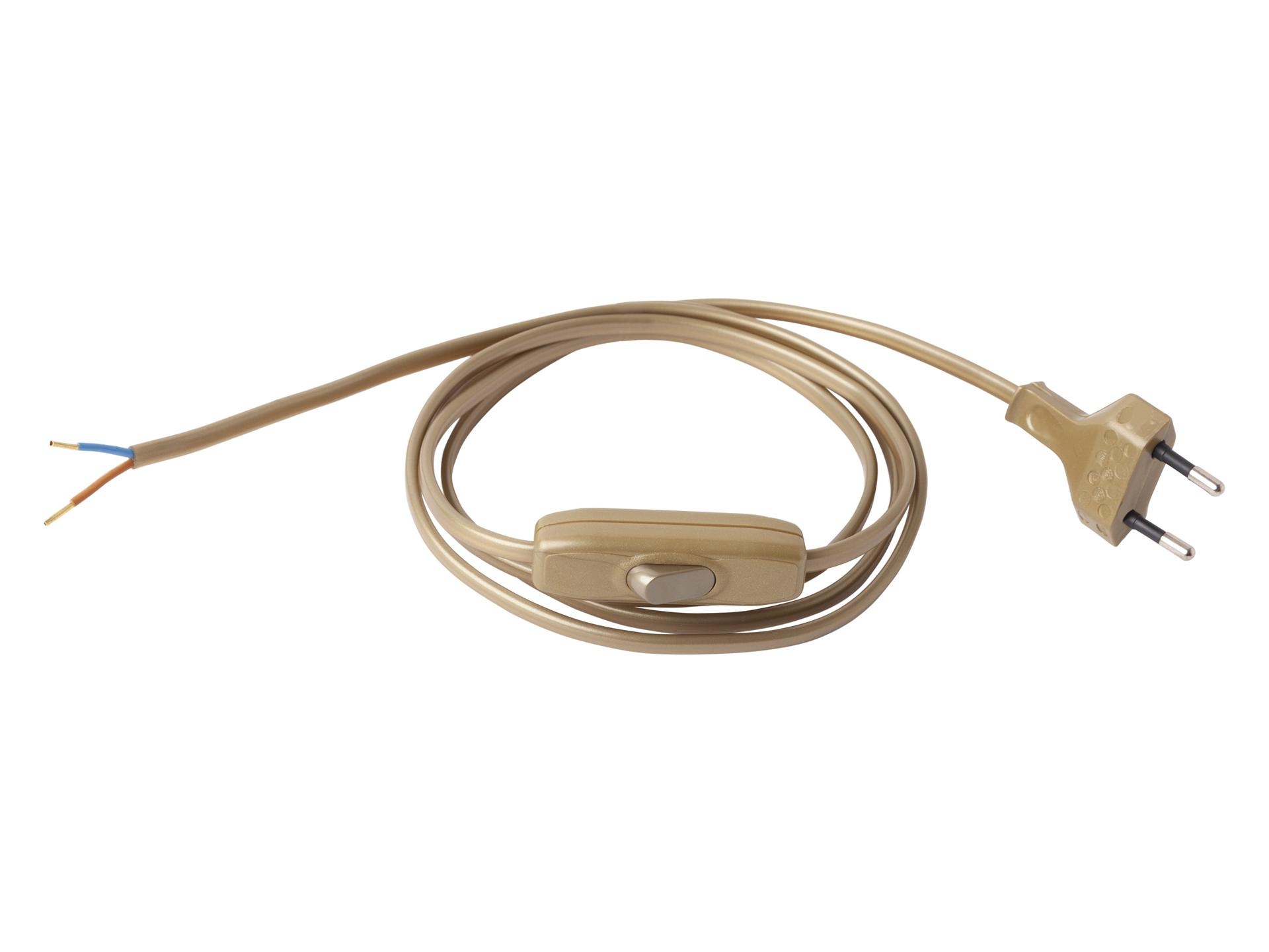 Aansluitsnoer met stekker en snoerschakelaar - 2x0.75mm² - 200 cm - goud