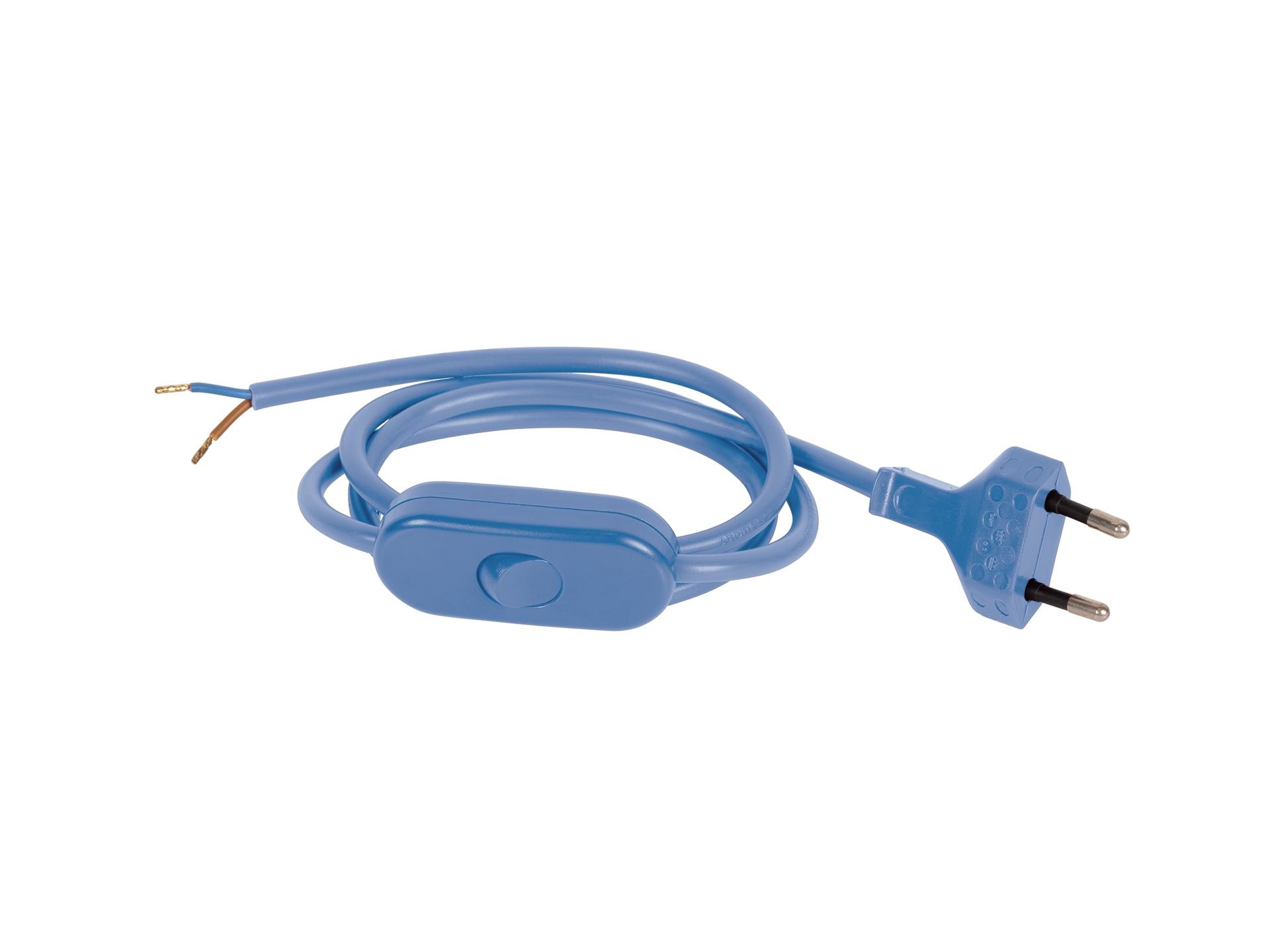 Aansluitsnoer met stekker en snoerschakelaar - 2x0.75mm² - 200 cm - lichtblauw