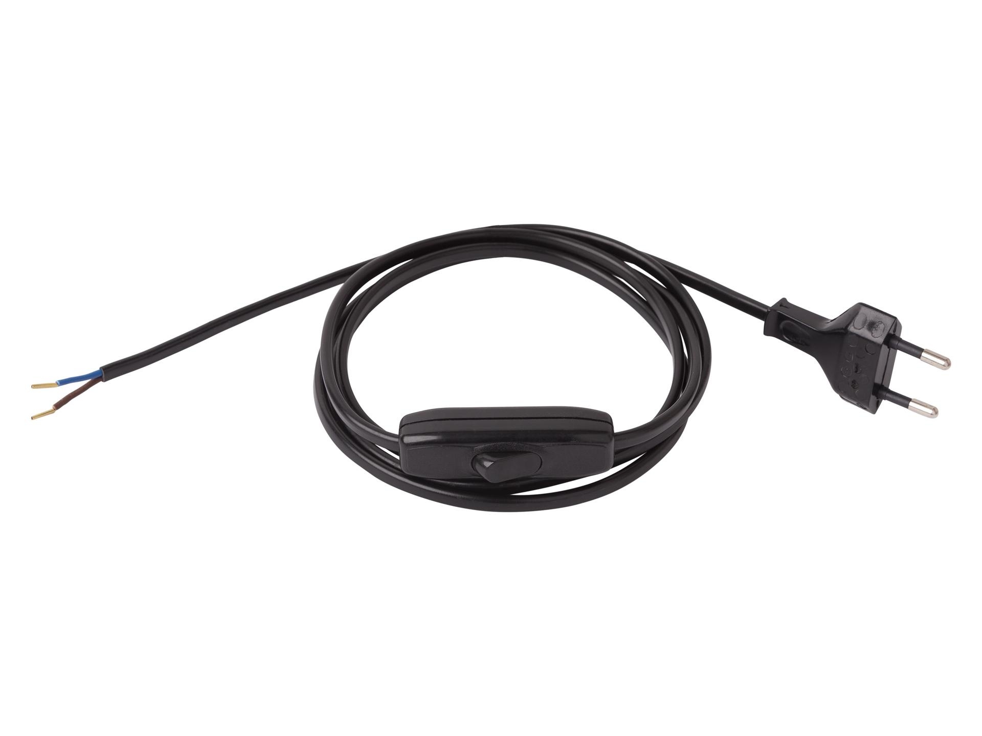 Aansluitsnoer met stekker en snoerschakelaar - 2x0.75mm² - 200 cm - zwart Aansluitsnoer met stekker en snoerschakelaar - 2x0.75mm² - 200 cm - zwart