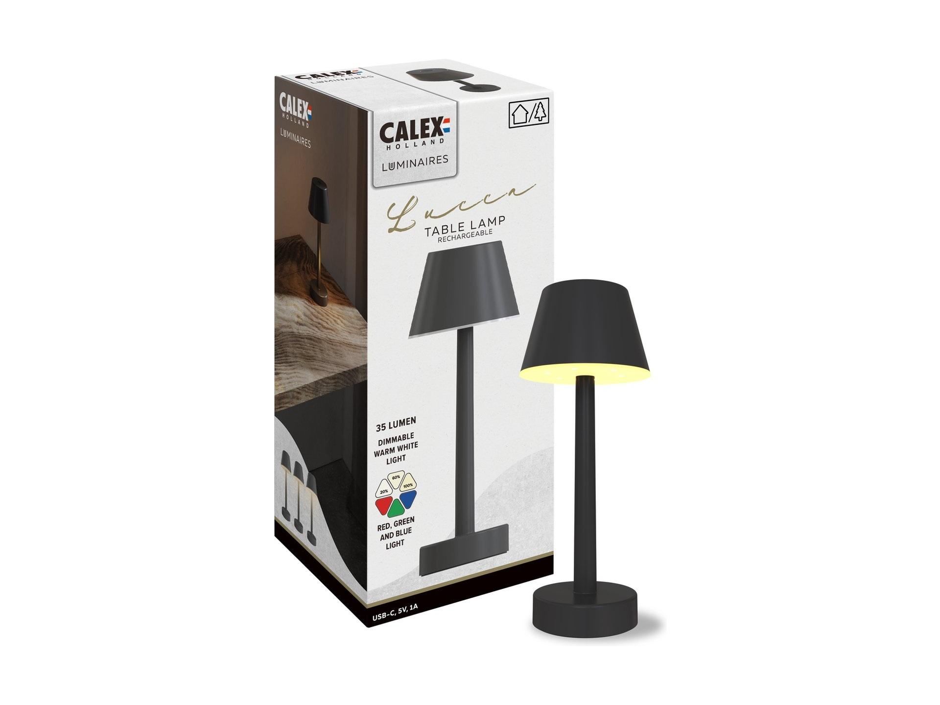 Calex oplaadbare tafellamp Lucca 5W dimbaar warm wit licht en kleur