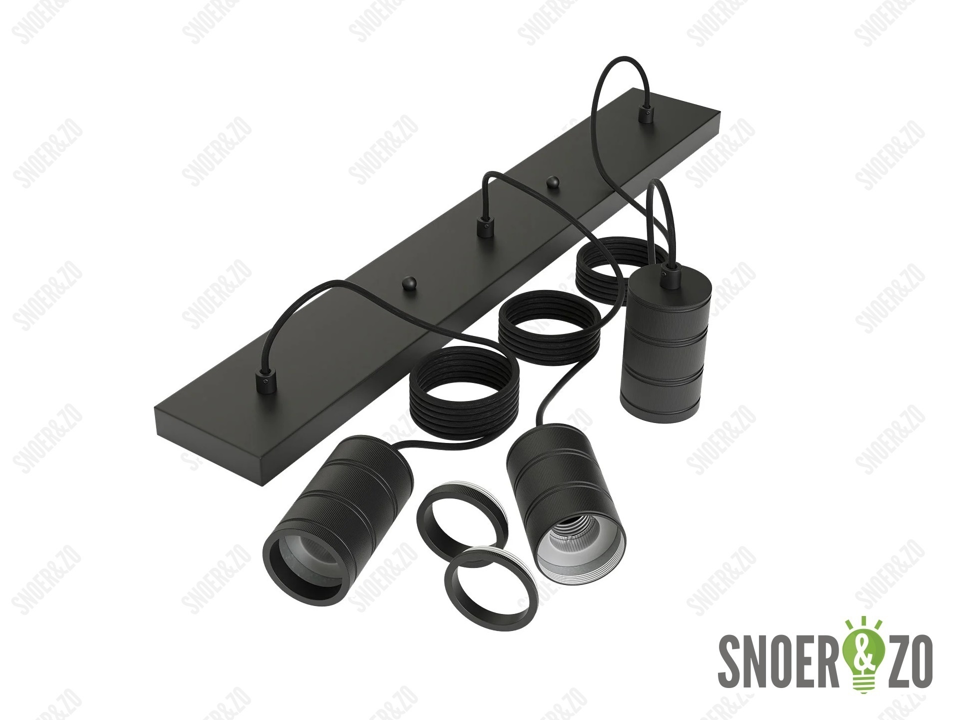 Calex plafondbalk 3x E27 fitting met 200cm snoer mat zwart
