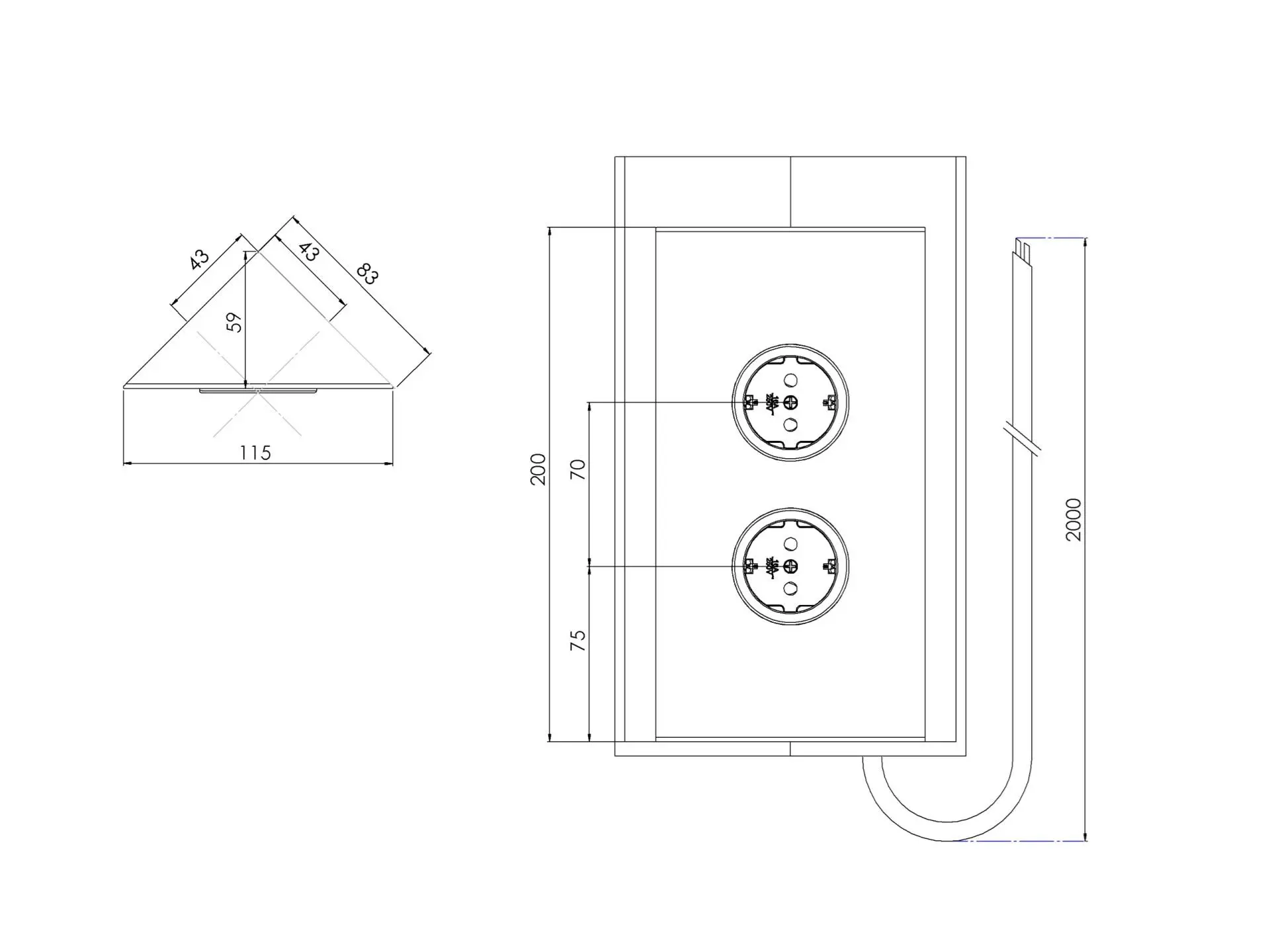 CARESSI 2ST20 Energiezuil Copper- opbouw met twee stopcontacten