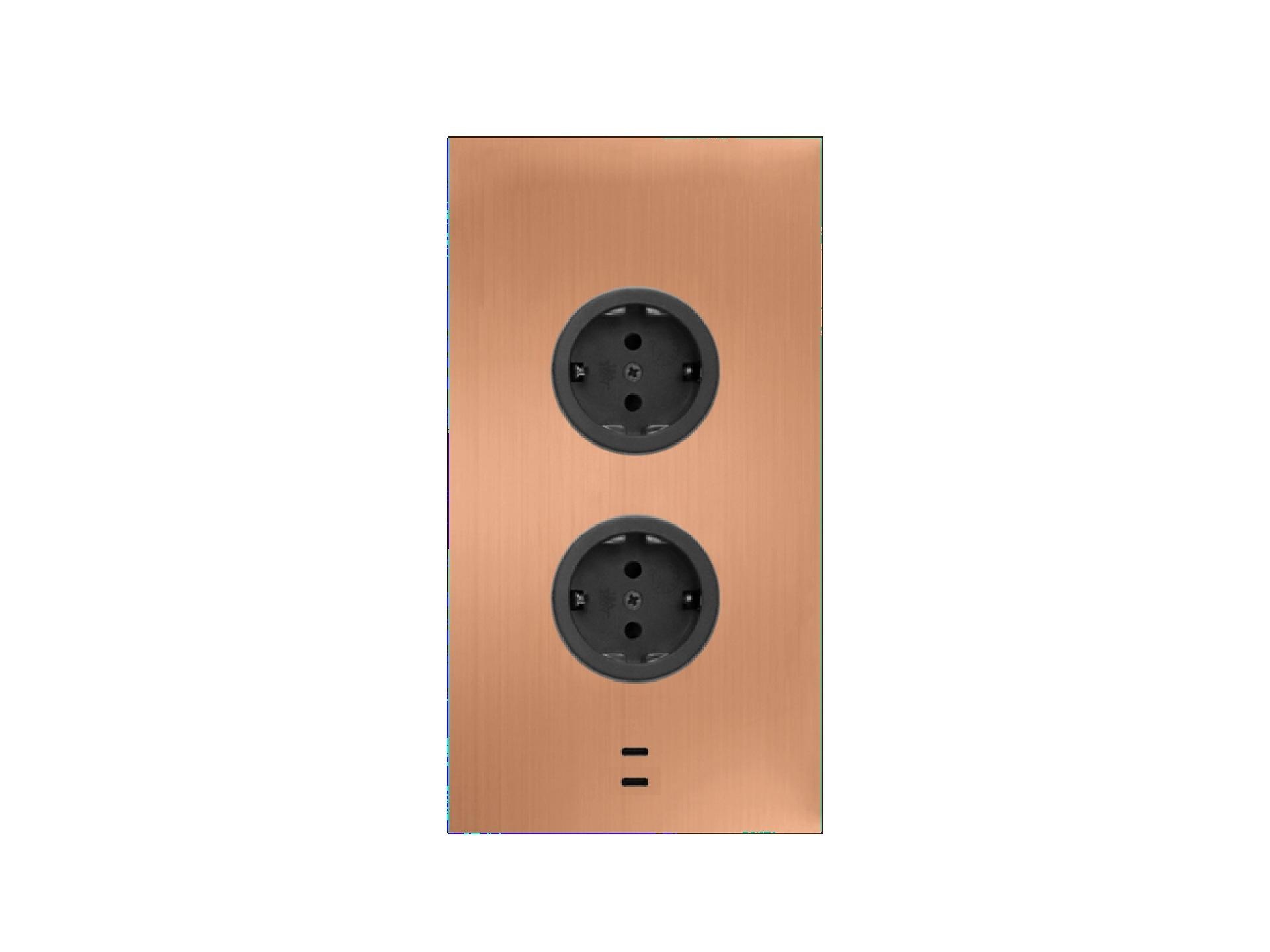 CARESSI 2ST20/USB Energiezuil Copper - opbouw met 2 stopcontacten en USB-A + USB-C aansluitingen