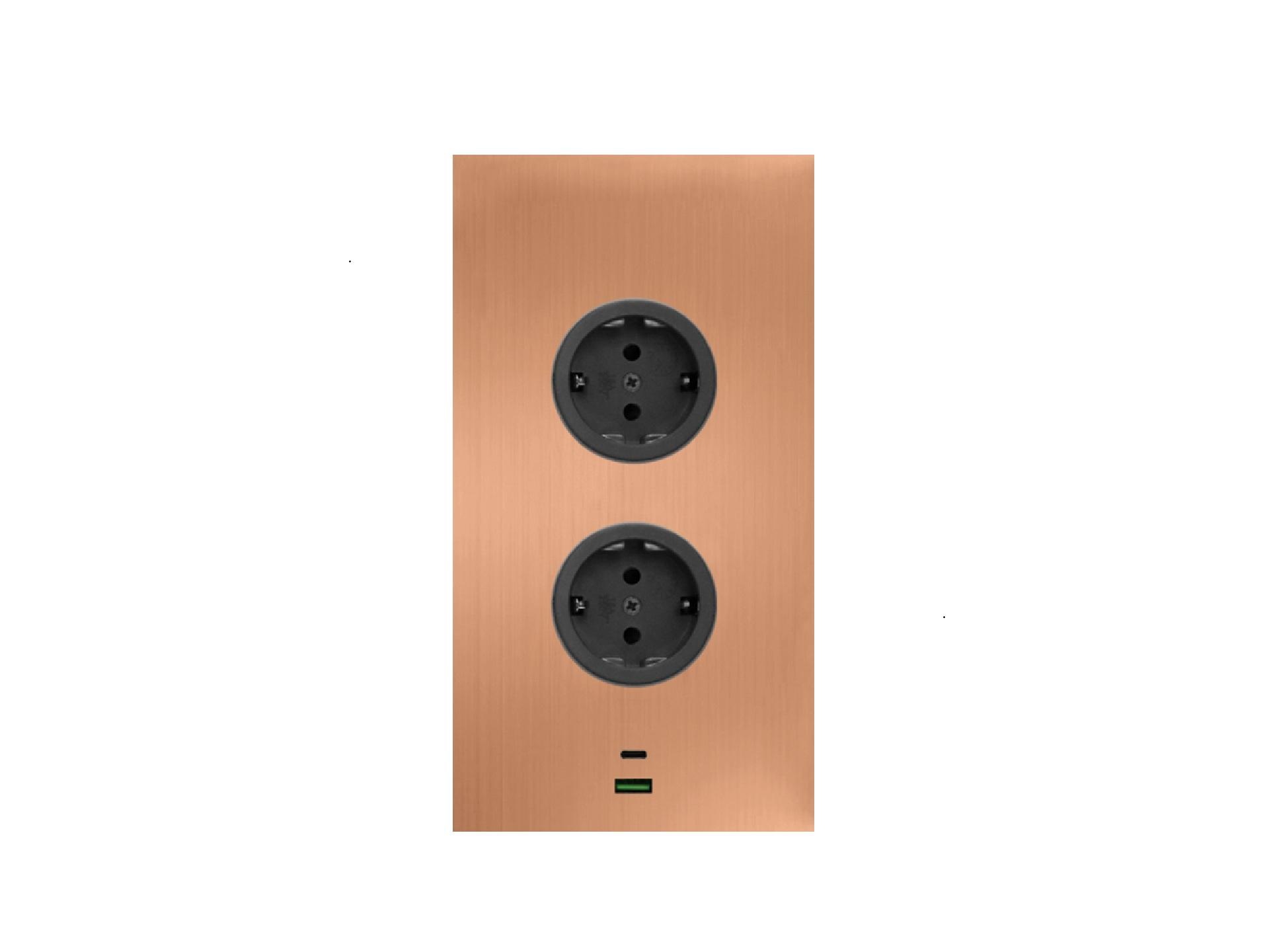 CARESSI 2ST20/USB Energiezuil Copper - opbouw met 2 stopcontacten en USB-A + USB-C aansluitingen