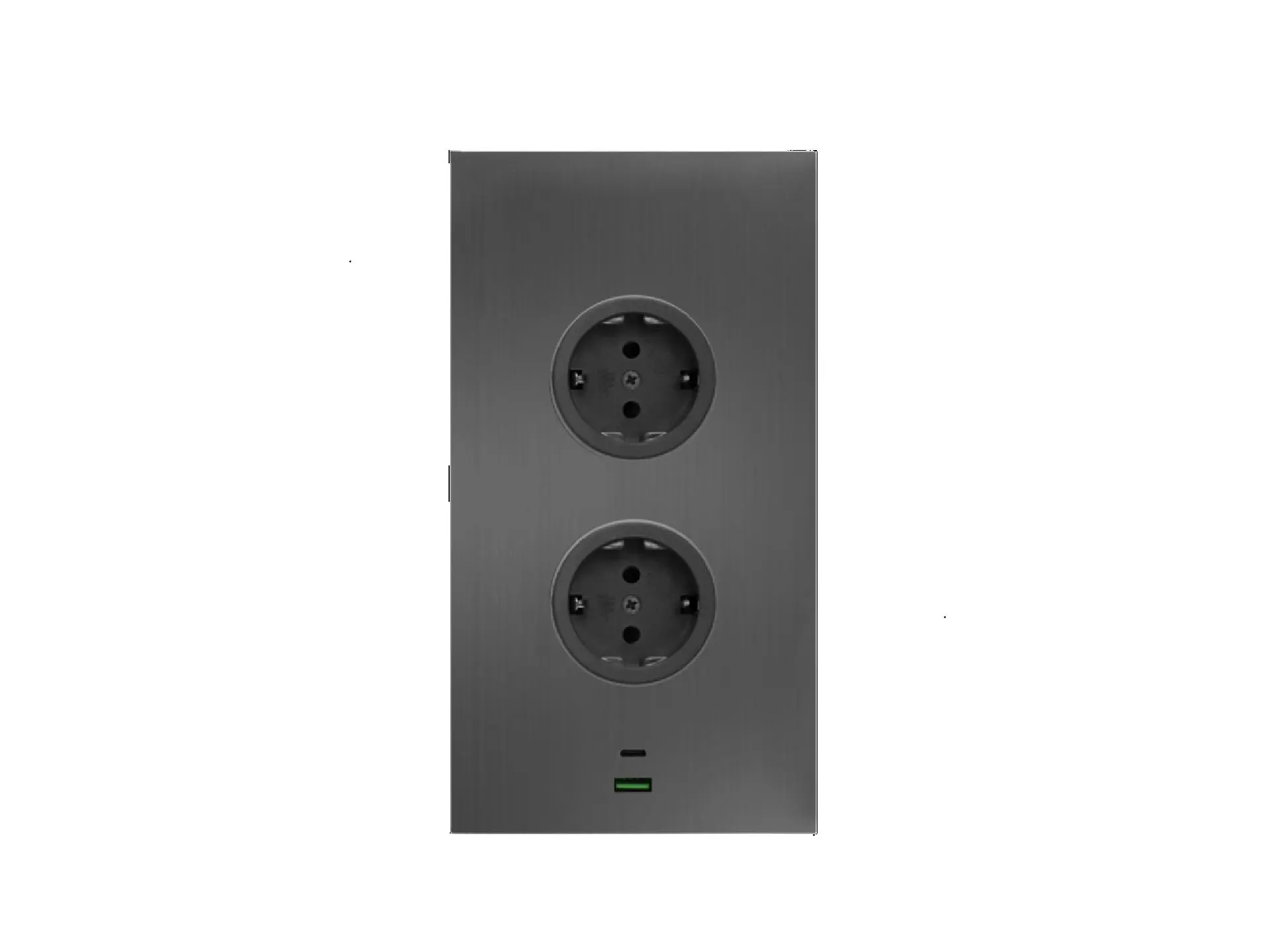 CARESSI 2ST20/USB Energiezuil Gun Metal - opbouw met twee stopcontacten en USB-A + USB-C aansluitingen