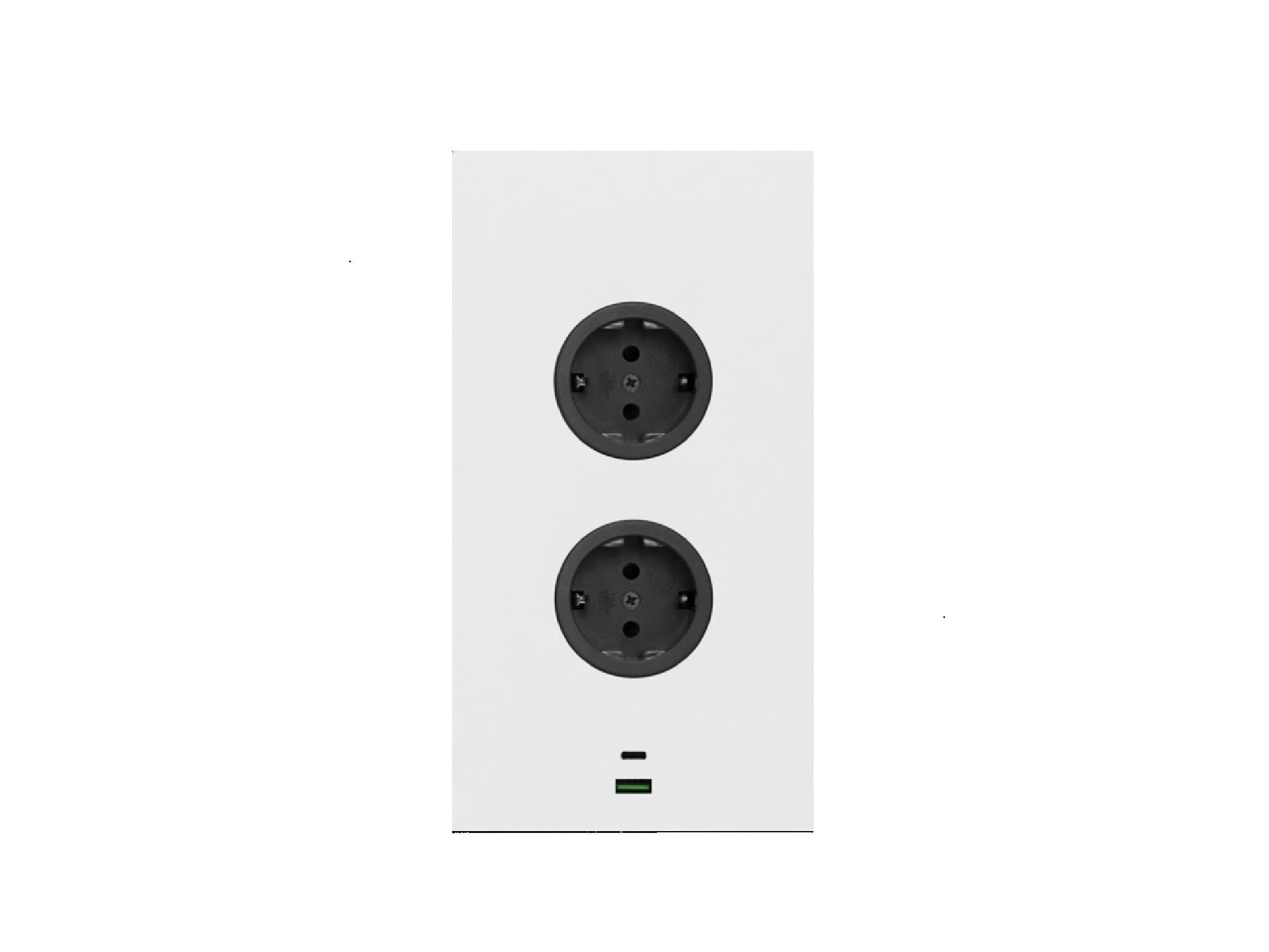 CARESSI 2ST20/USB Energiezuil Wit - opbouw met twee stopcontacten en USB-A + USB-C aansluitingen