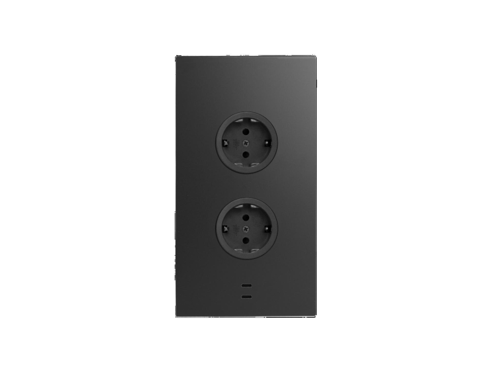 CARESSI 2ST20/USB Energiezuil Zwart - opbouw met twee stopcontacten en USB-A + USB-C aansluitingen