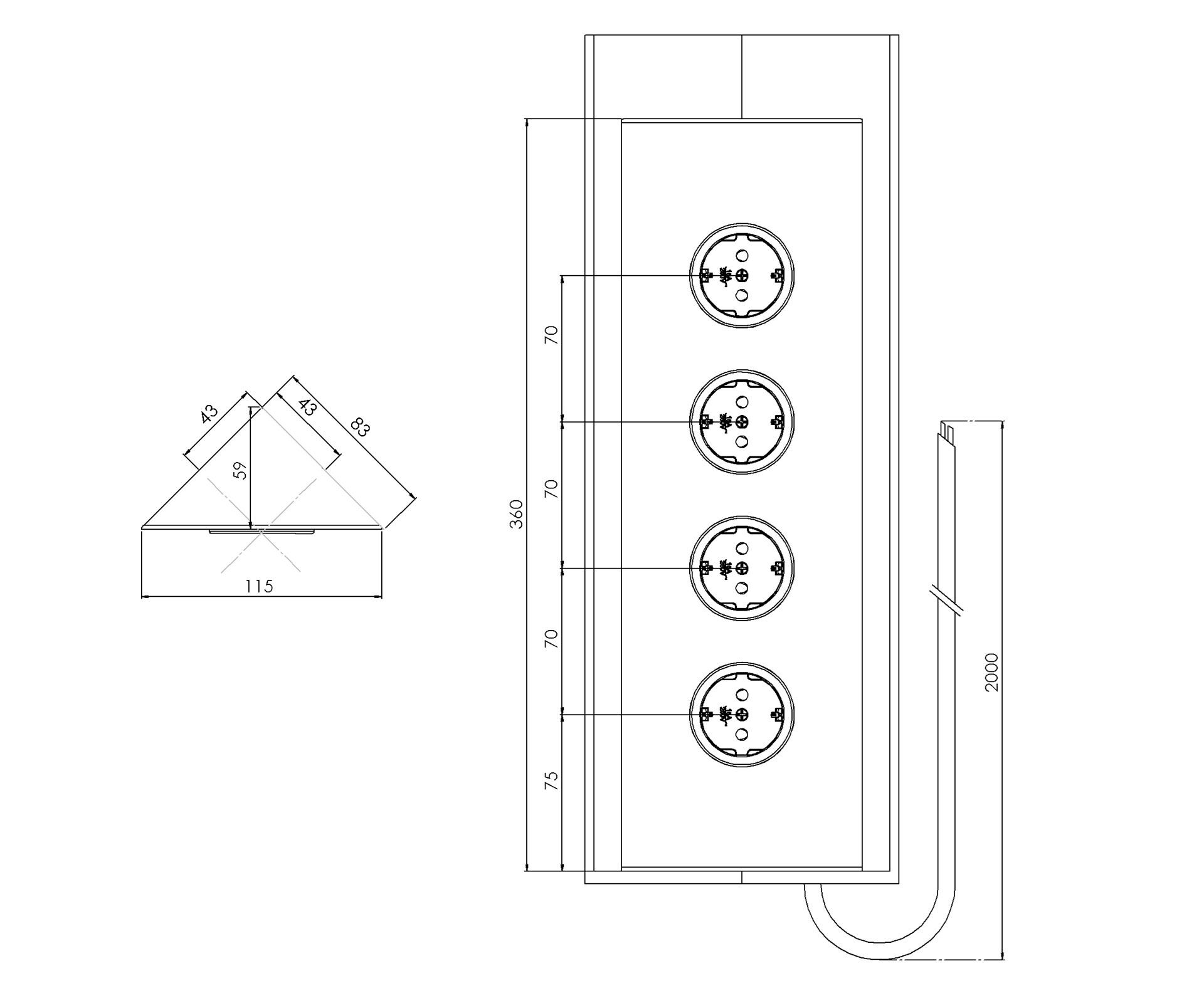 CARESSI 4ST36 Energiezuil Zwart - opbouw met vier stopcontacten