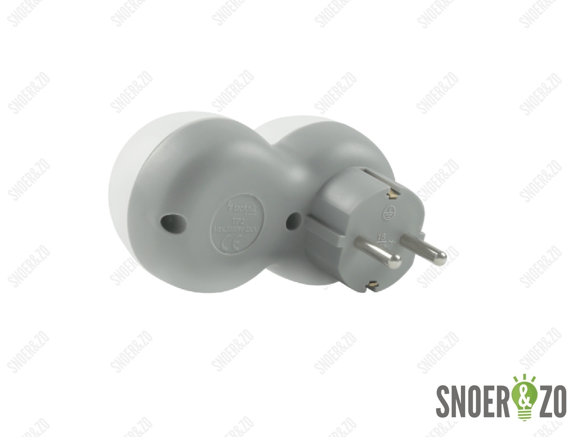 Doorvoerstekker Technik wit 2-voudig met randaarde Doorvoerstekker Technik wit 2-voudig met randaarde
