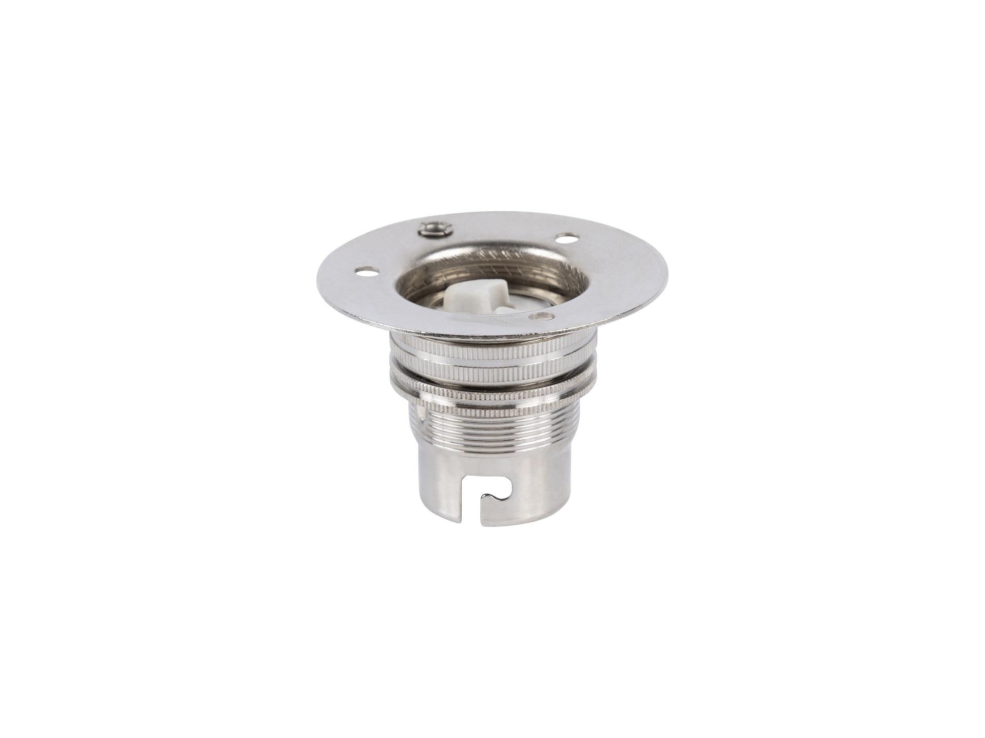Fitting B22d nikkel doorlopend met fitting ring en montageplaat