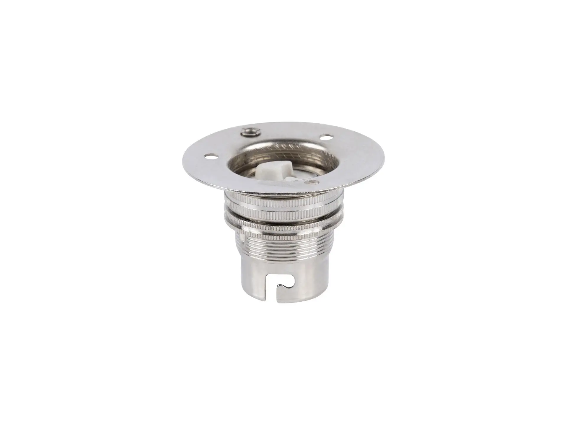 Fitting B22d nikkel doorlopend met fitting ring en montageplaat