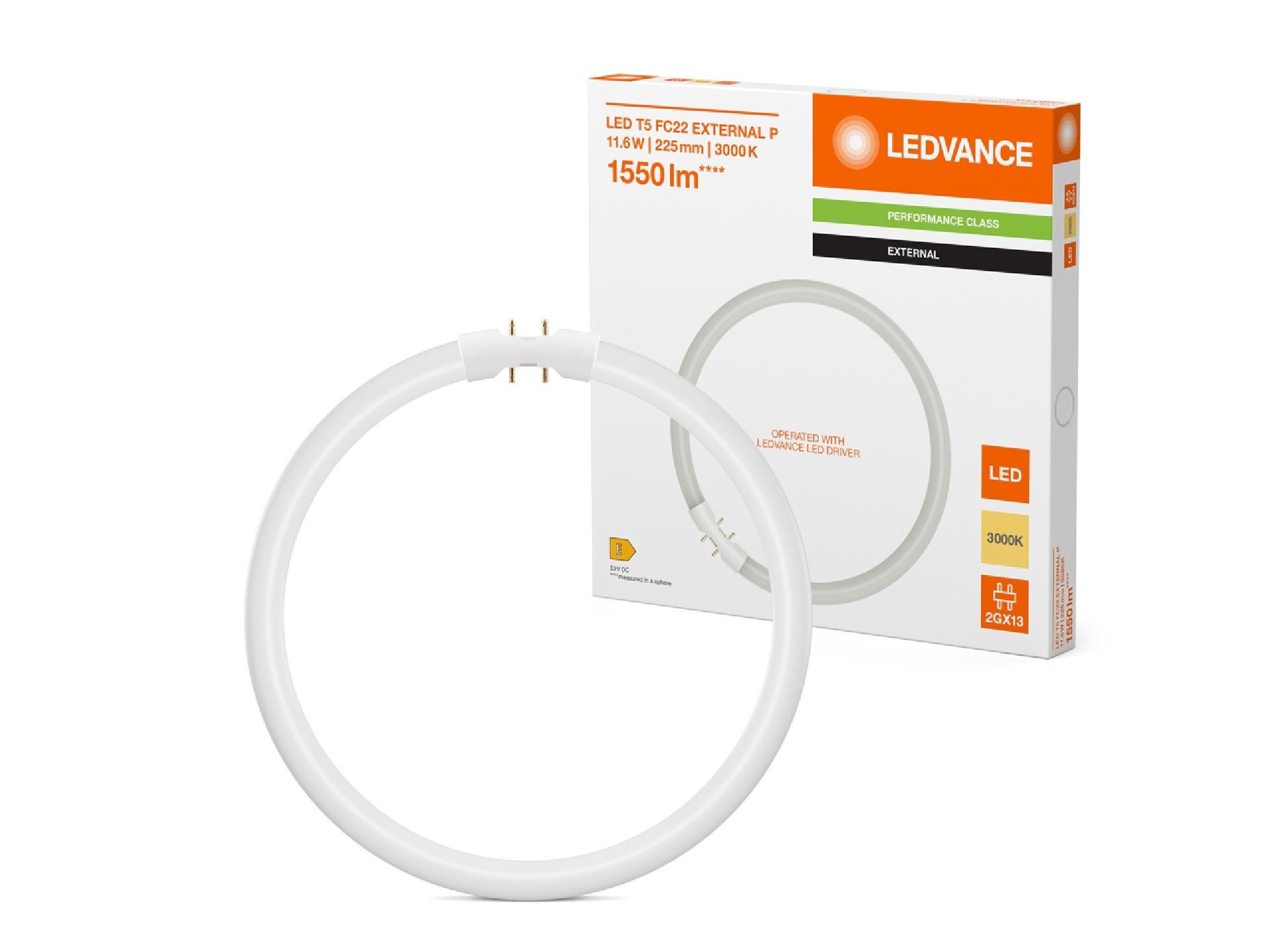 LEDVANCE LED T5 FC22 - 225mm - 11.6W 830 warm wit - 2GX13 - vervanger van 22W ronde TL T5 buis