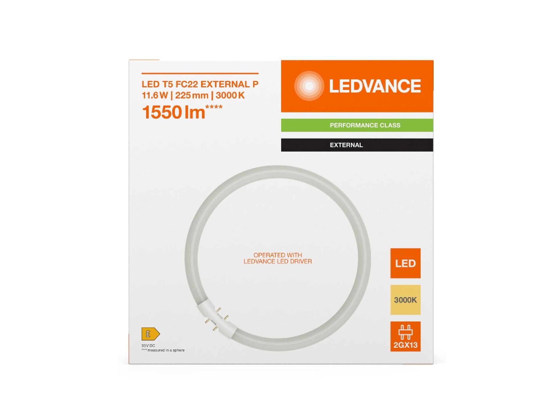 LEDVANCE LED T5 FC22 - 225mm - 11.6W 830 warm wit - 2GX13 - vervanger van 22W ronde TL T5 buis