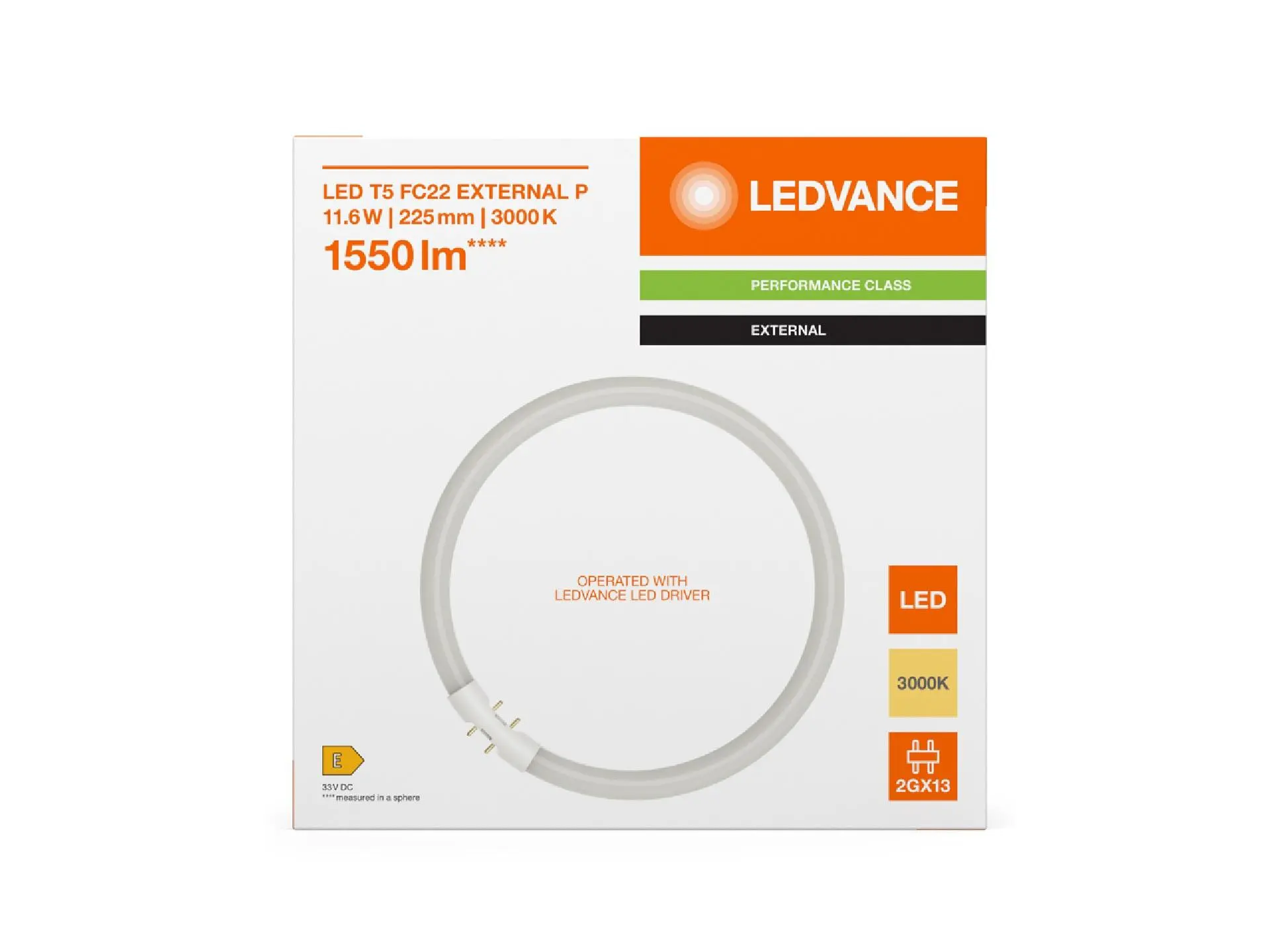 LEDVANCE LED T5 FC22 - 225mm - 11.6W 830 warm wit - 2GX13 - vervanger van 22W ronde TL T5 buis