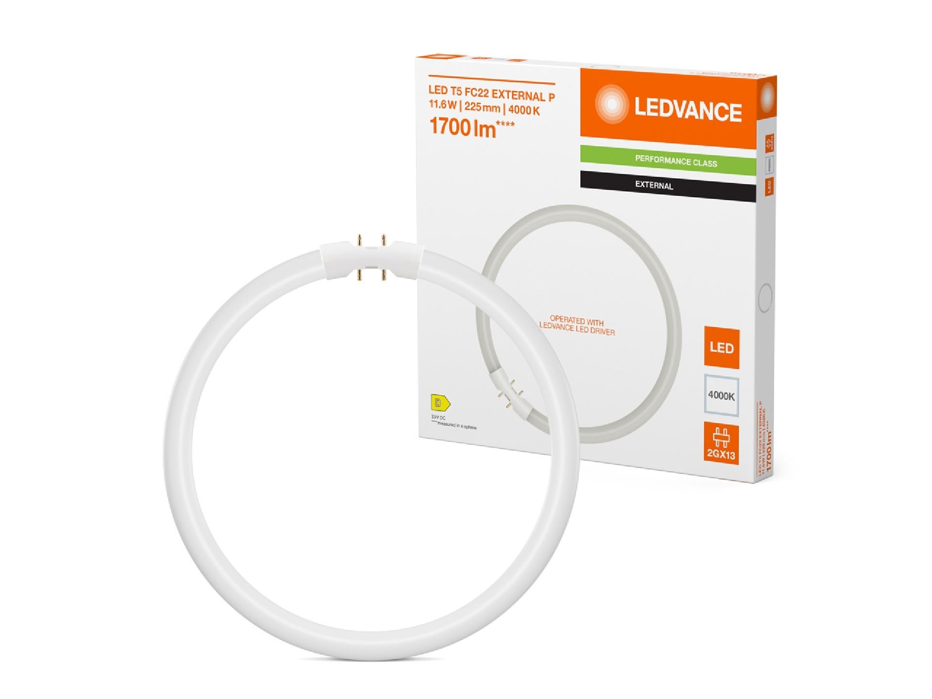 LEDVANCE LED T5 FC22 - 225mm - 11.6W 840 koel wit - 2GX13 - vervanger van 22W ronde TL T5 buis