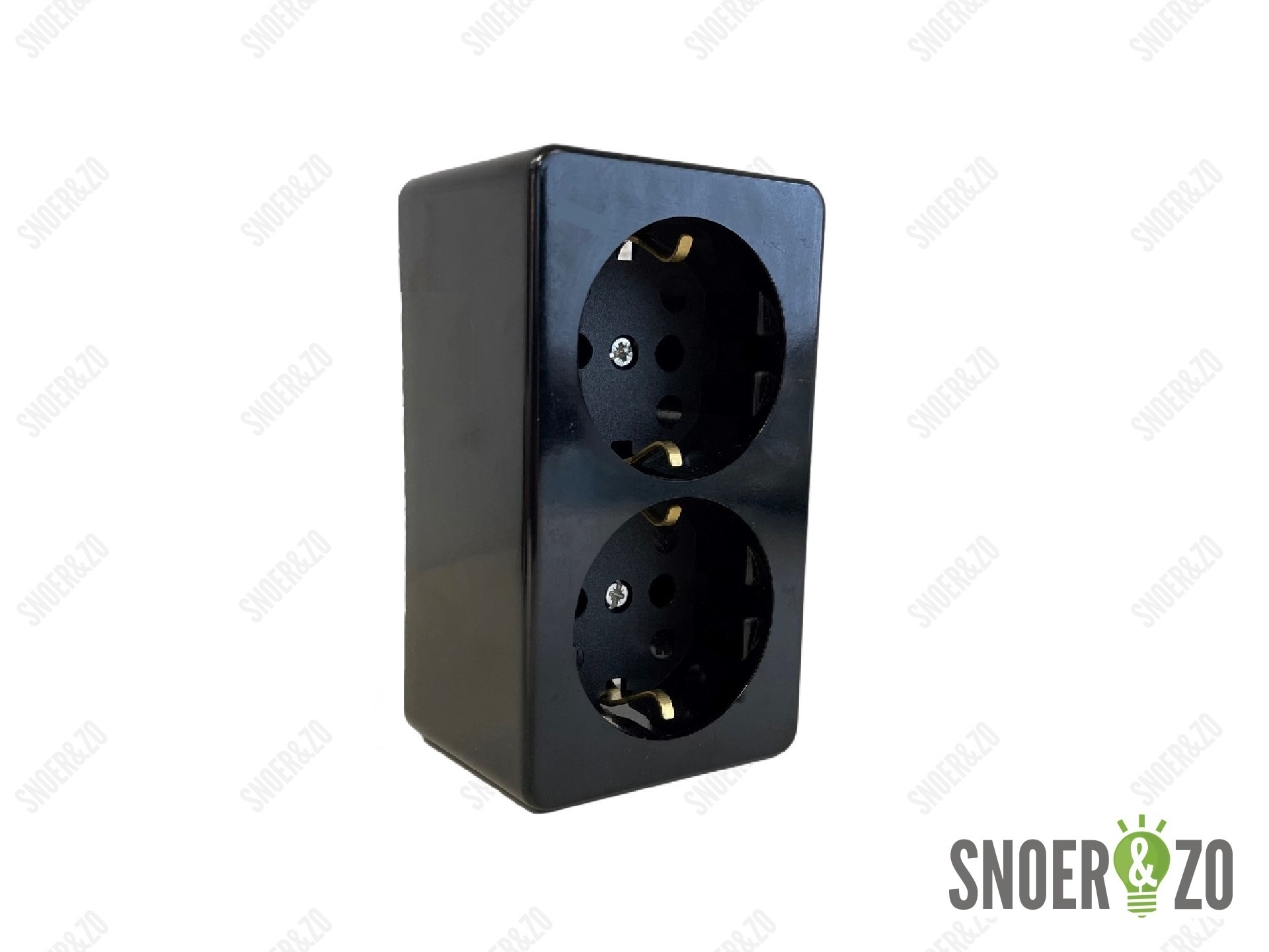Opbouw wandcontactdoos zwart 2 voudig met randaarde