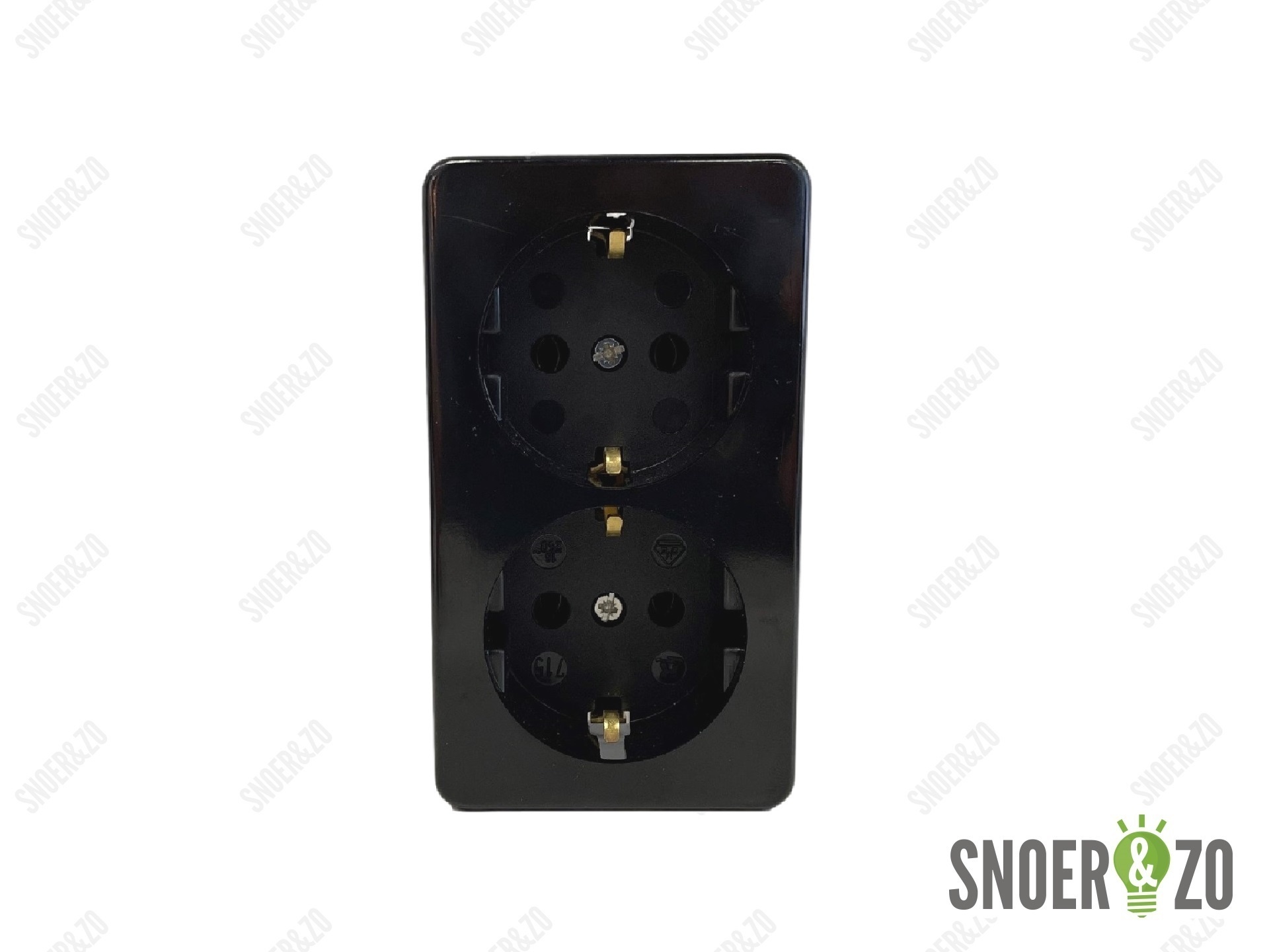 Opbouw wandcontactdoos zwart 2 voudig met randaarde