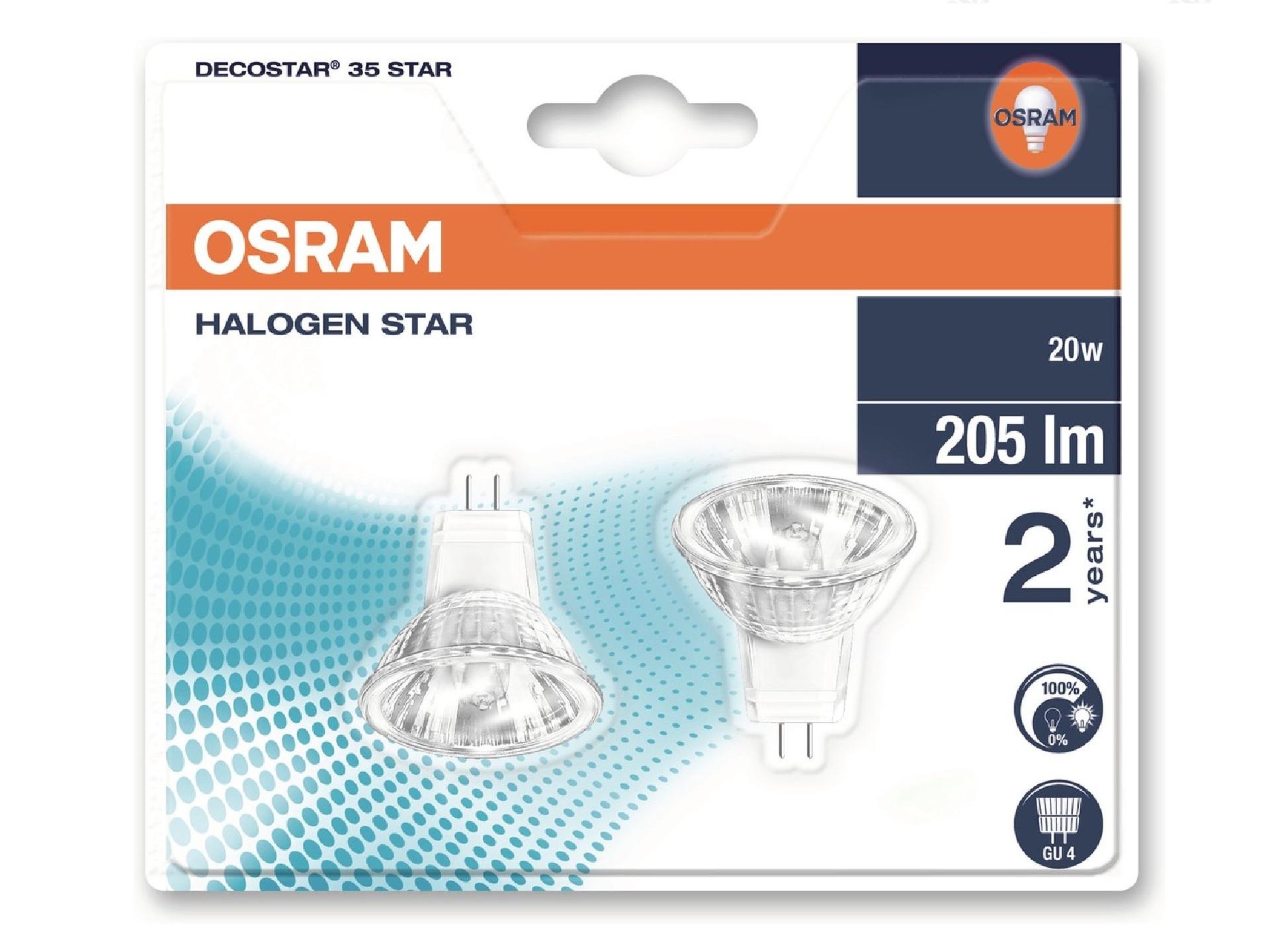 Osram halogeenlamp 44890 Decostar 35S 20W 12V GU4 WFL 36D - blister 2 stuks
