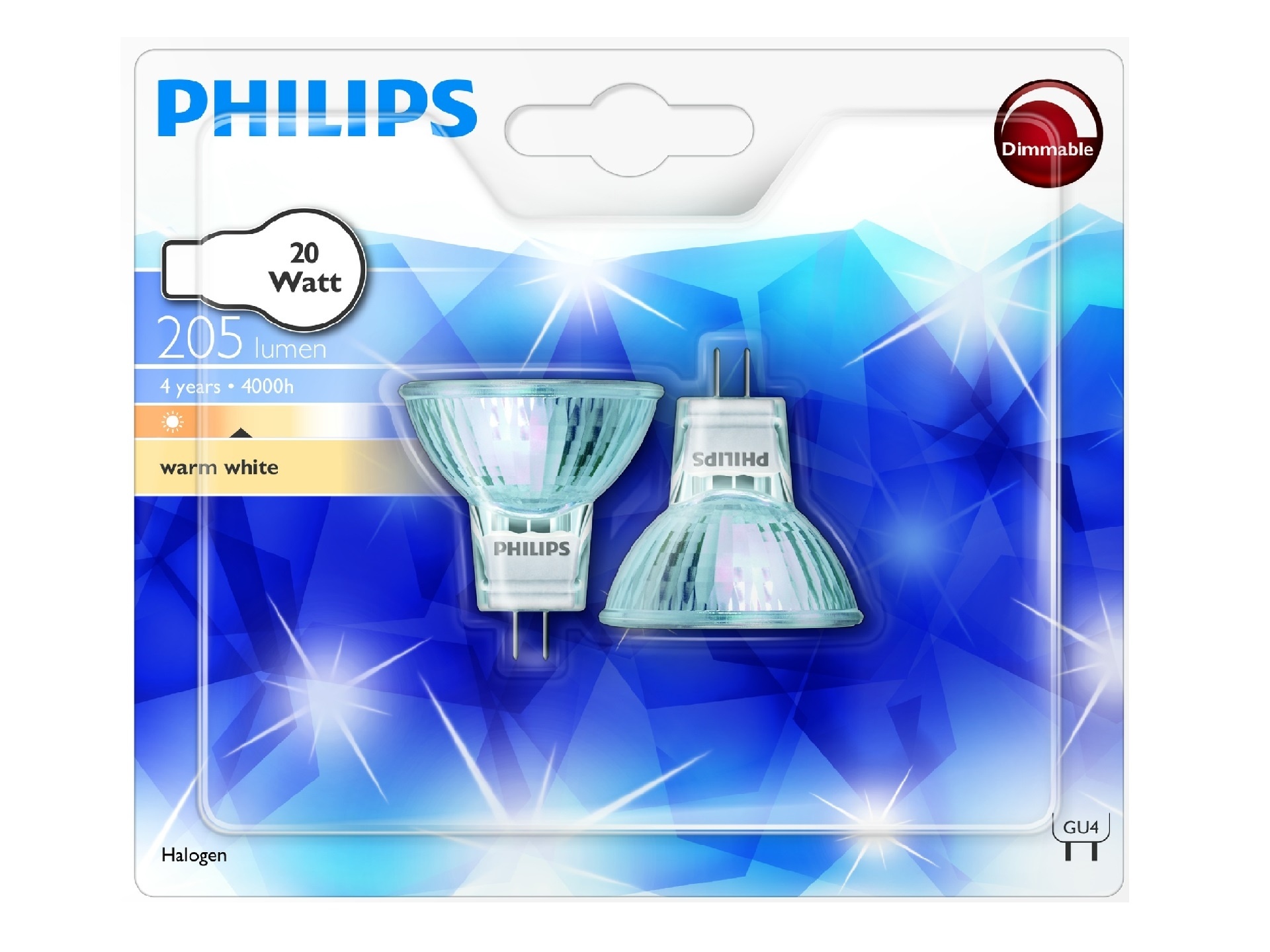 Philips MR11 35 mm halogeenlamp 20W 12V GU4 30D blister 2 stuks Snoerenzo