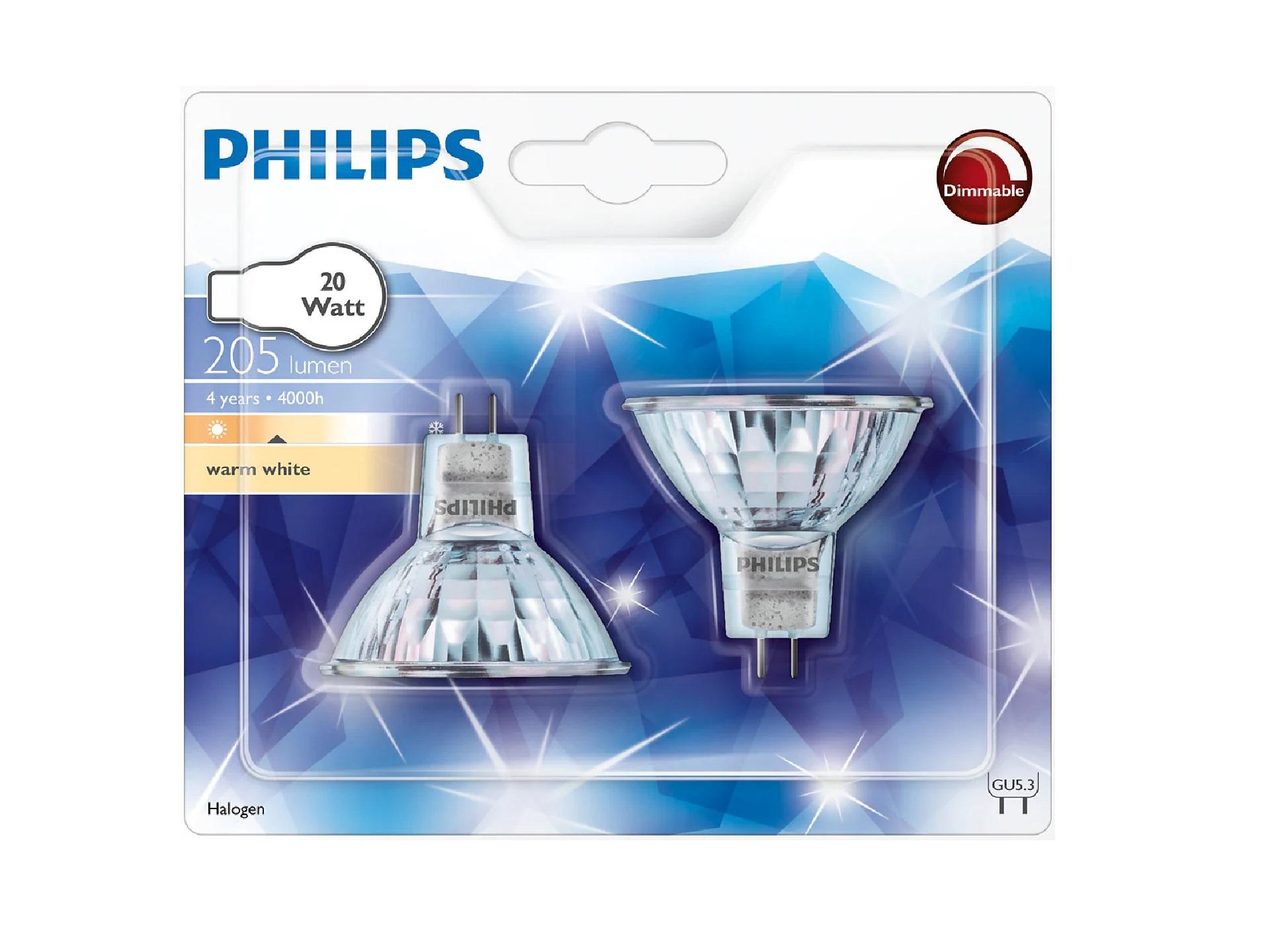 Philips MR16 50 mm halogeenlamp 20W 12V GU5.3 36D ( blister 2-stuks ) - AV