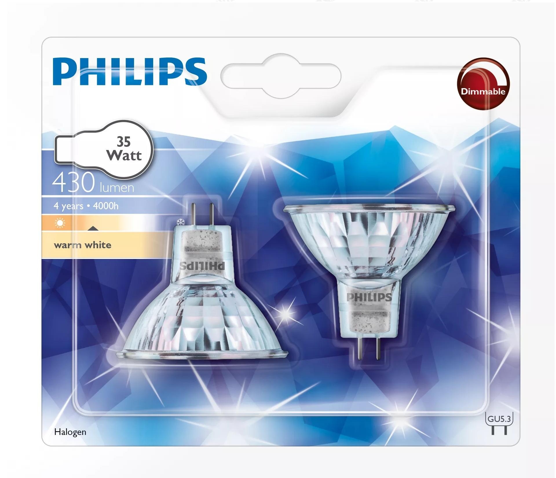 Philips MR16 50 mm halogeenlamp 35W 12V GU5.3 36D ( blister 2-stuks ) - EV