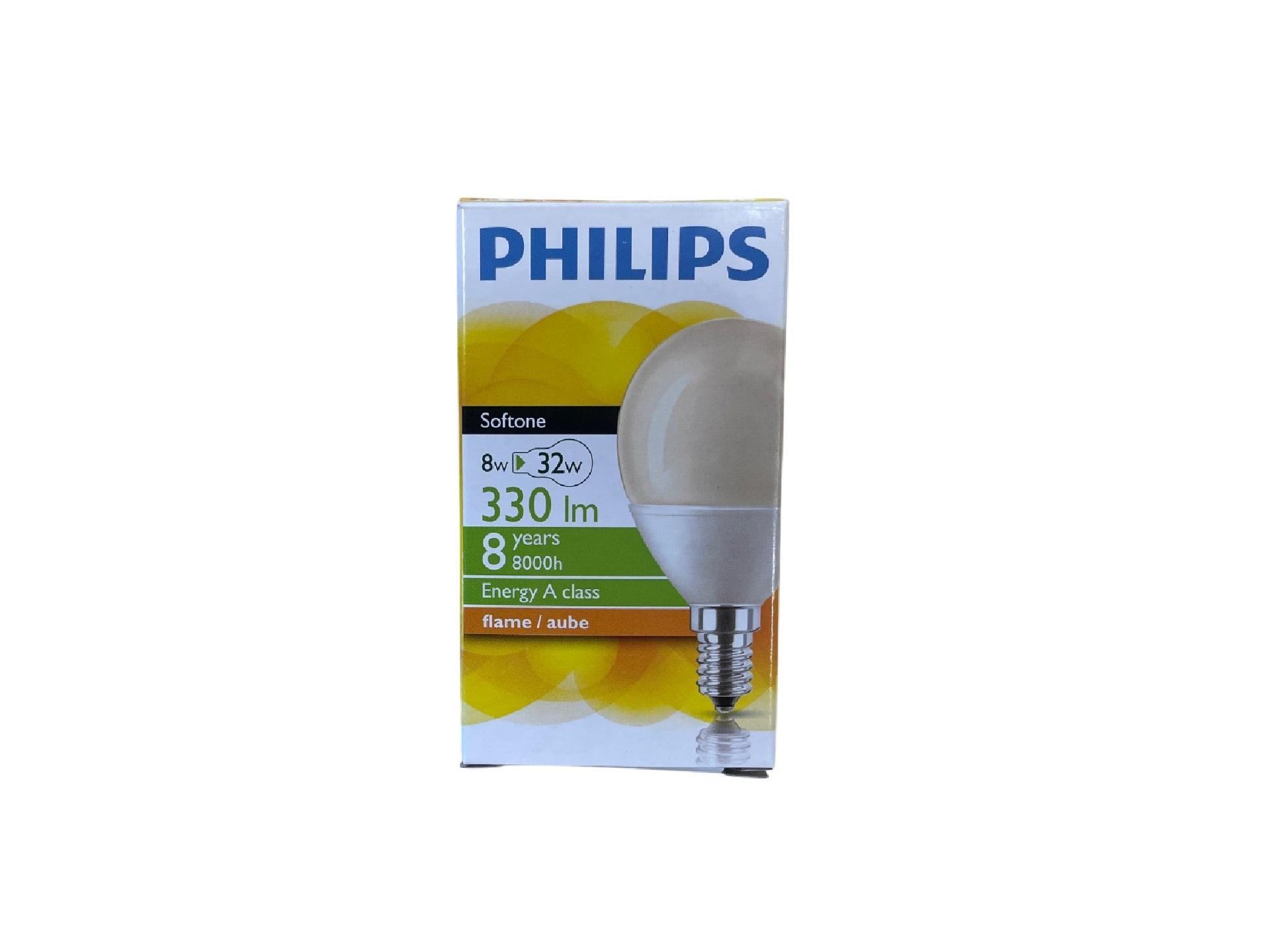 Philips Softone Flame spaarlamp kogel 8W E14 Philips Softone Flame spaarlamp kogel 8W E14