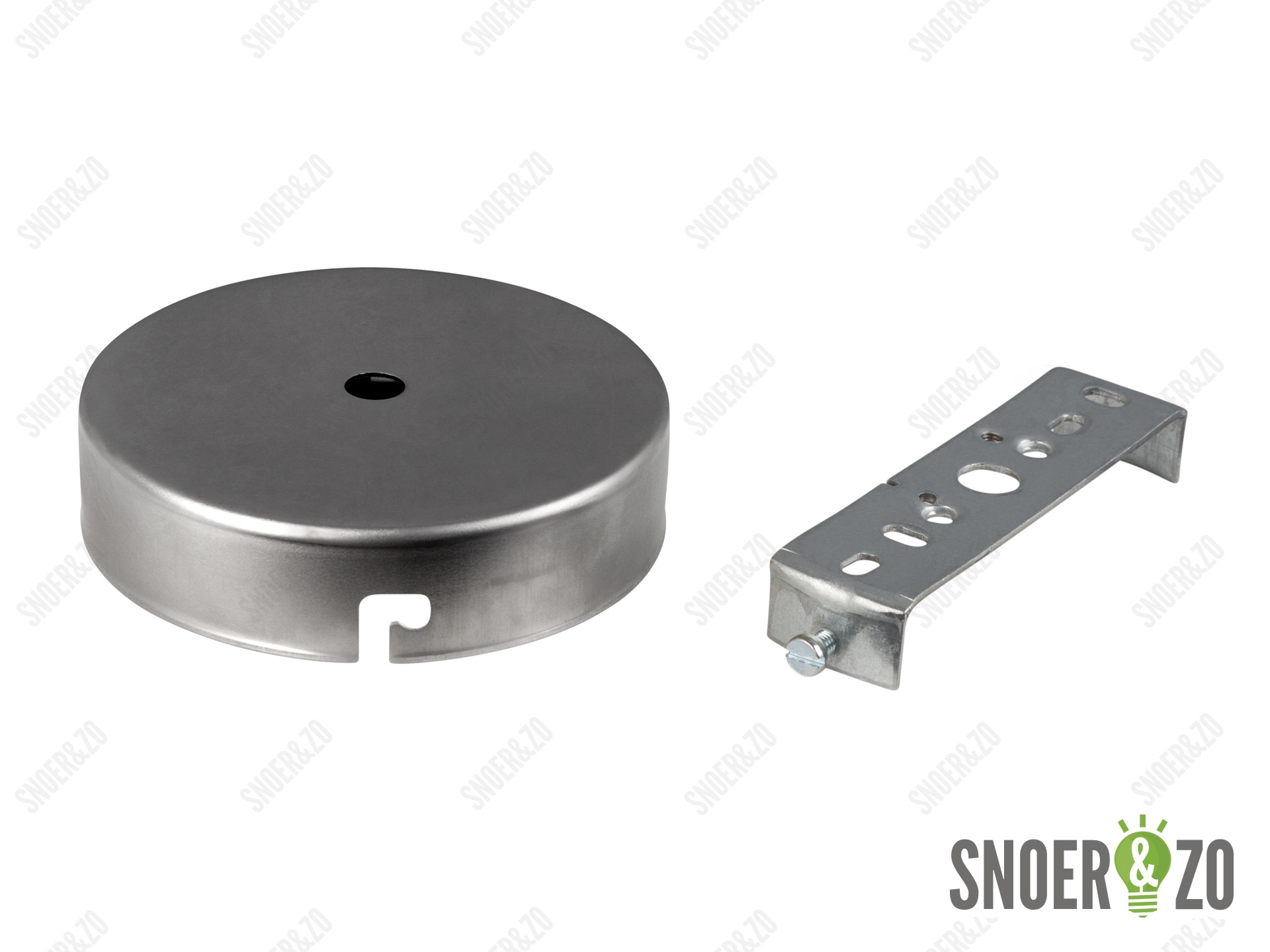 Plafondkap blank metaal plat met beugel Plafondkap blank metaal plat met beugel