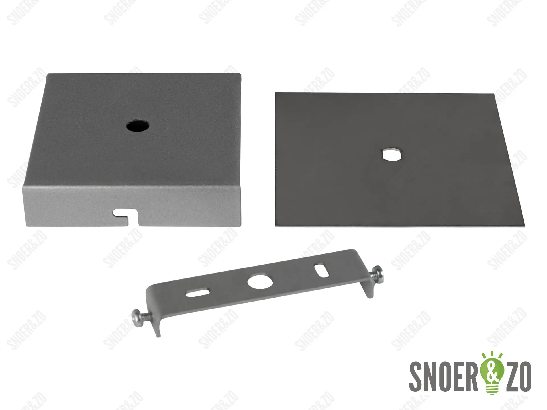 Plafondkap en wandplaat metaal vierkant plat geborsteld nikkel ( RVS look ) met beugel