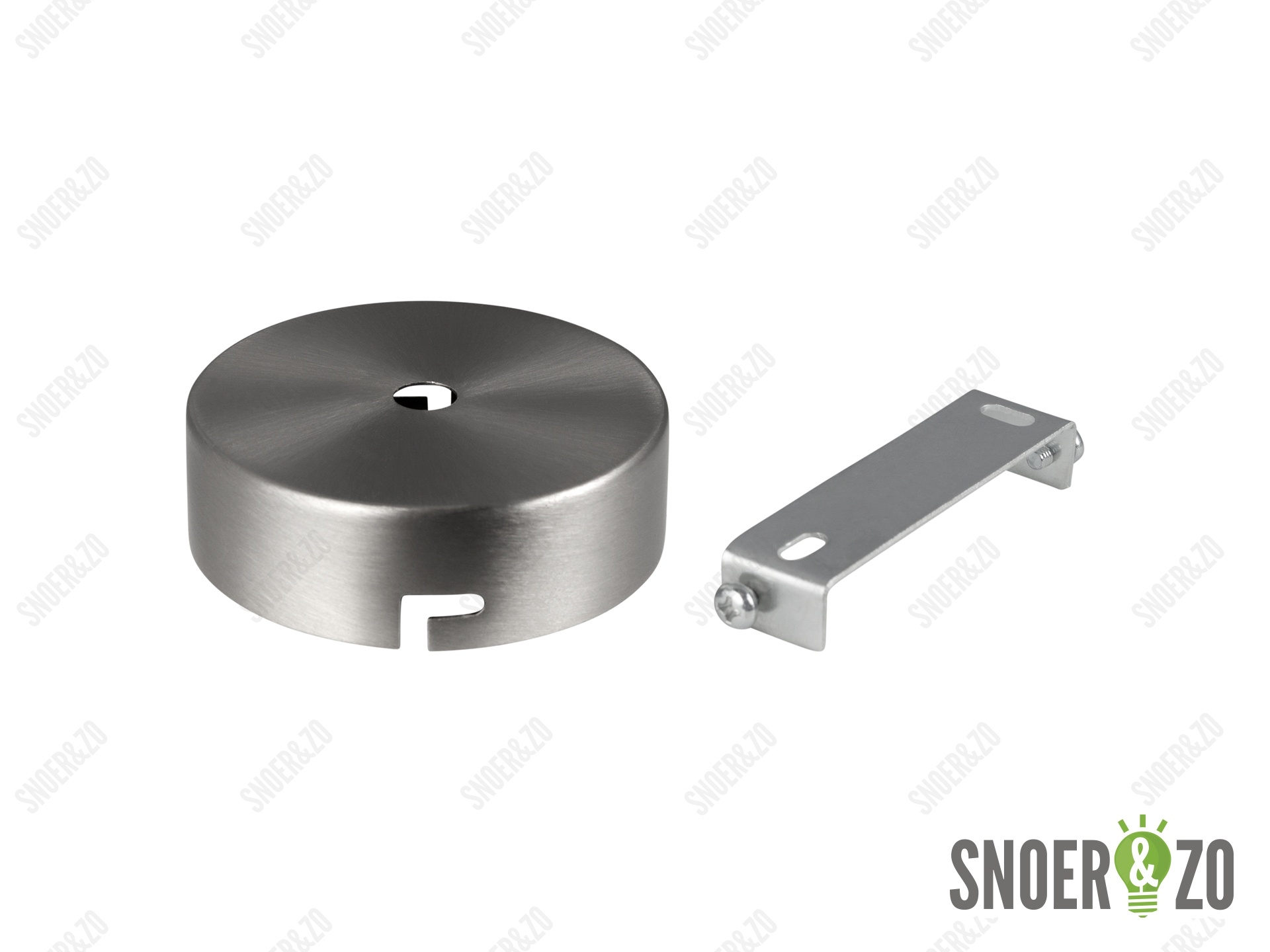 Plafondkap metaal plat klein geborsteld nikkel (RVS look) met beugel