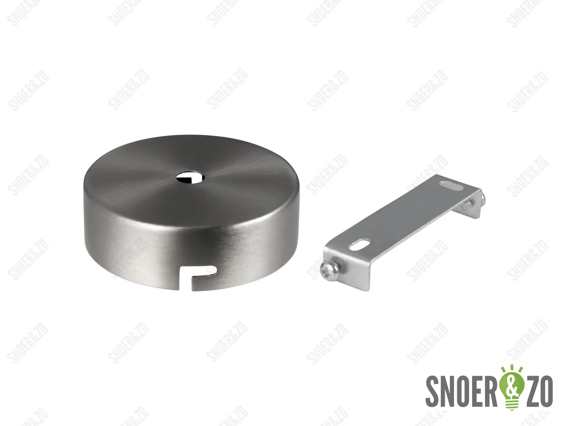 Plafondkap metaal plat klein geborsteld nikkel (RVS look) met beugel