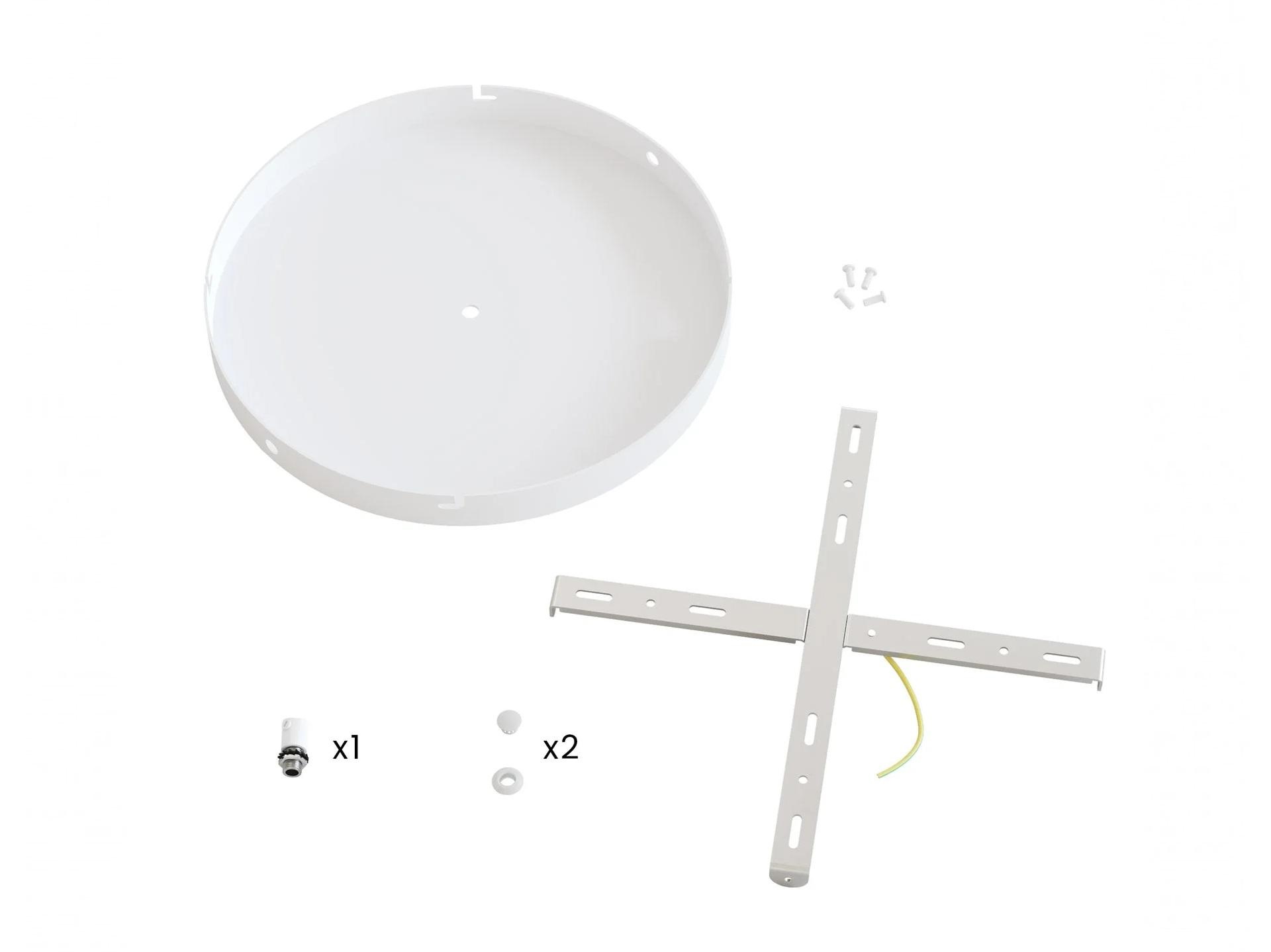 Plafondkap metaal plat model - wit - 30 cm - met beugel met 1 midden gat en 2 zij gaten