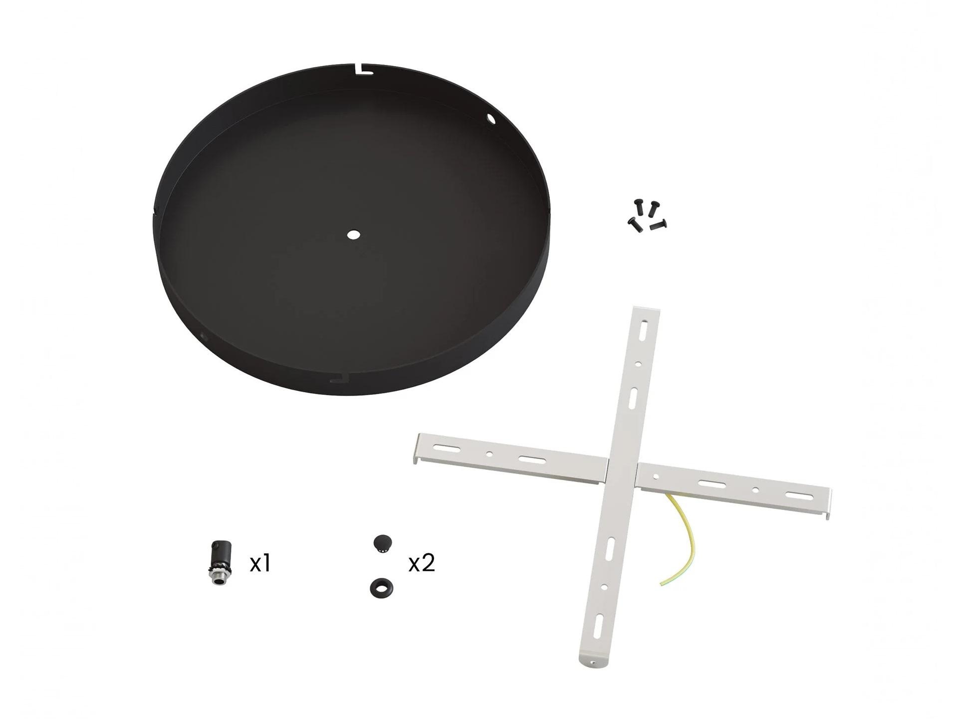 Plafondkap metaal plat model - zwart - 30 cm - met beugel met 1 midden gat en 2 zij gaten