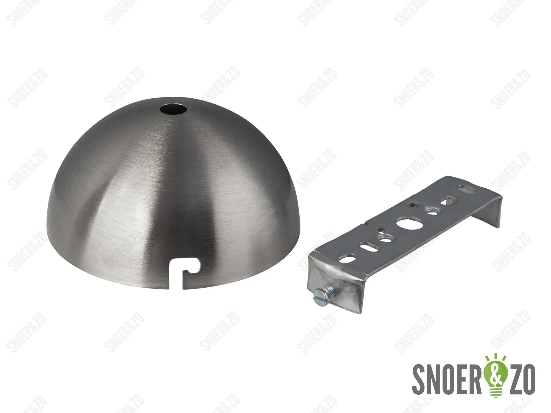 Plafondkap metaal rond geborsteld nikkel (RVS look) met beugel