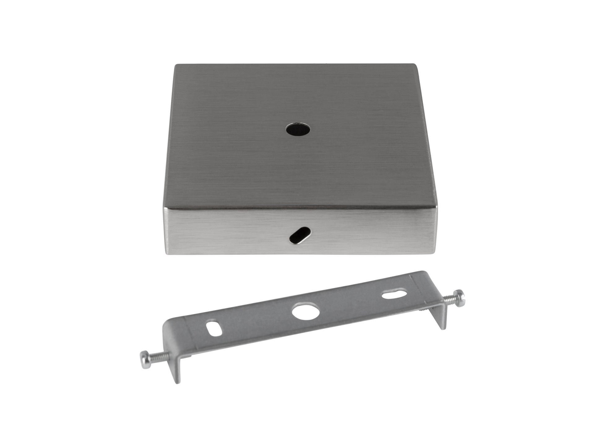 Plafondkap metaal vierkant plat geborsteld nikkel (RVS look) met beugel
