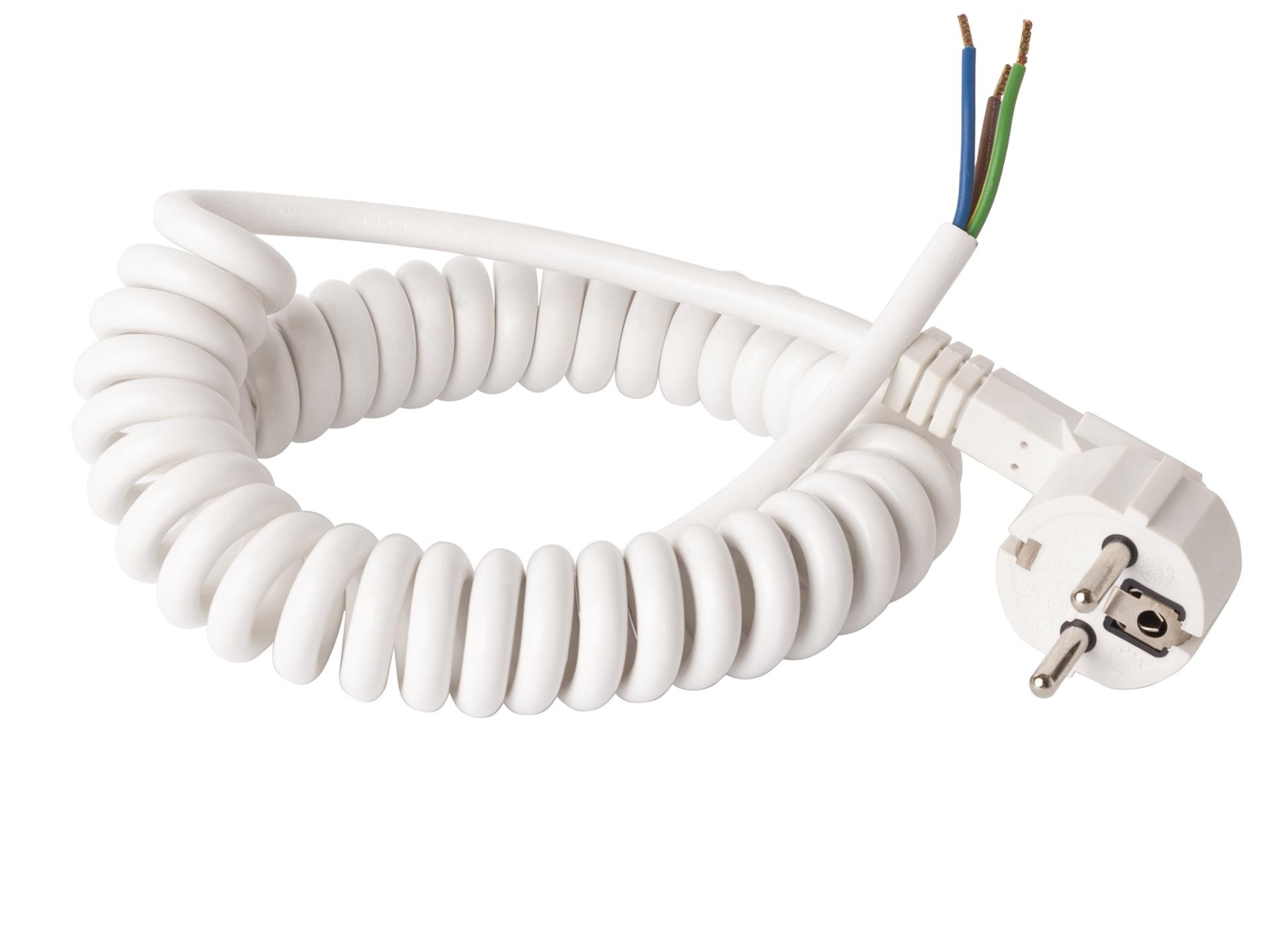 Spiraal aansluitsnoer met randaarde stekker - 3x1,00 mm² - 70 cm - wit