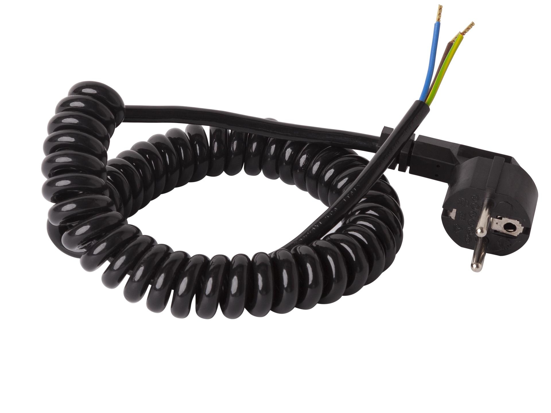 Spiraal aansluitsnoer met randaarde stekker - 3x1,00 mm² - 70 cm - zwart