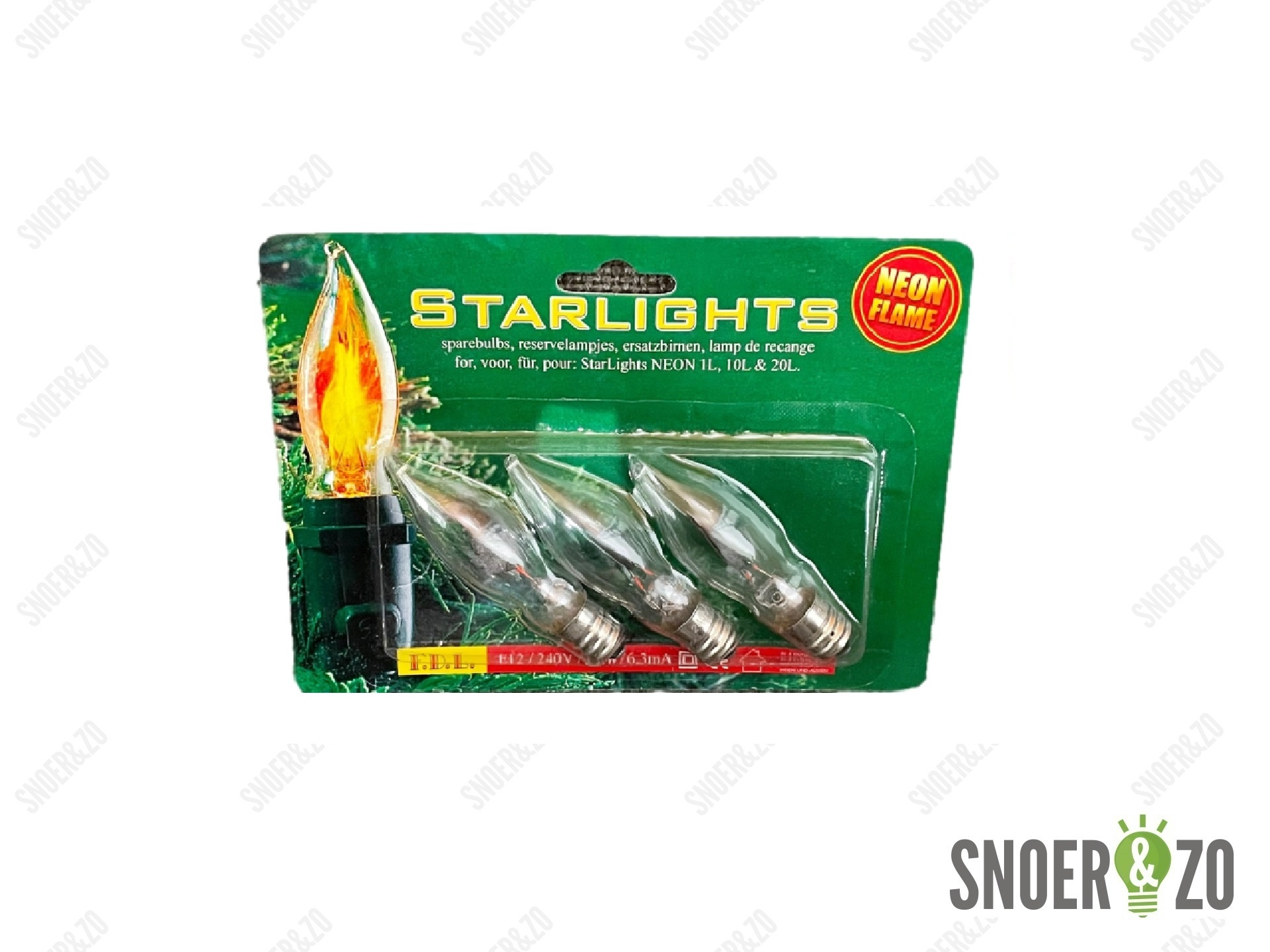 Starlights FDL blister met 3 gloeilamp reservelampjes neon flame 1.5W E12 240V Starlights FDL blister met 3 gloeilamp reservelampjes neon flame 1.5W E12 240V