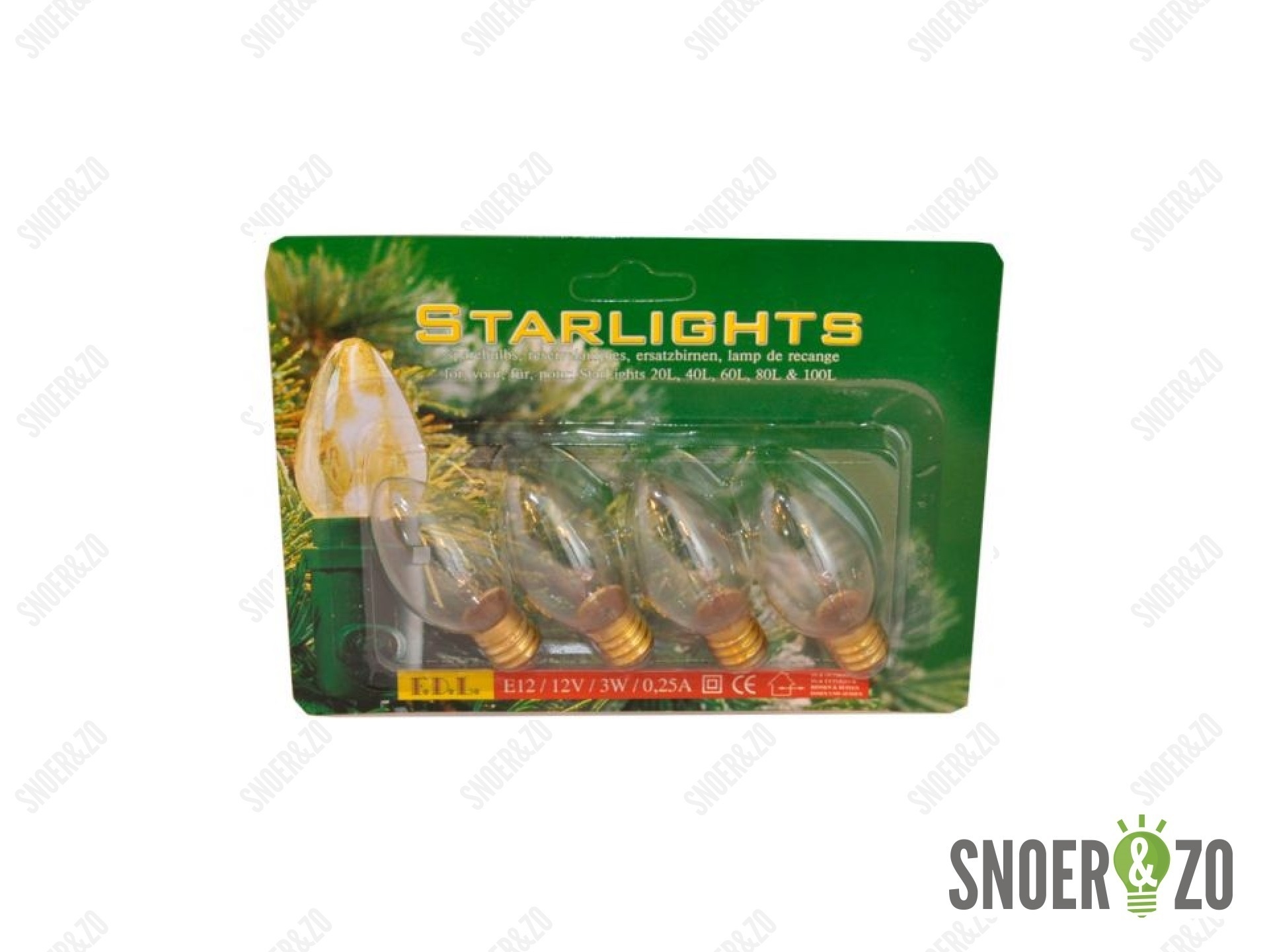 Starlights FDL blister met 4 gloeilamp reservelampjes 3W E12 12V Starlights FDL blister met 4 gloeilamp reservelampjes 3W E12 12V