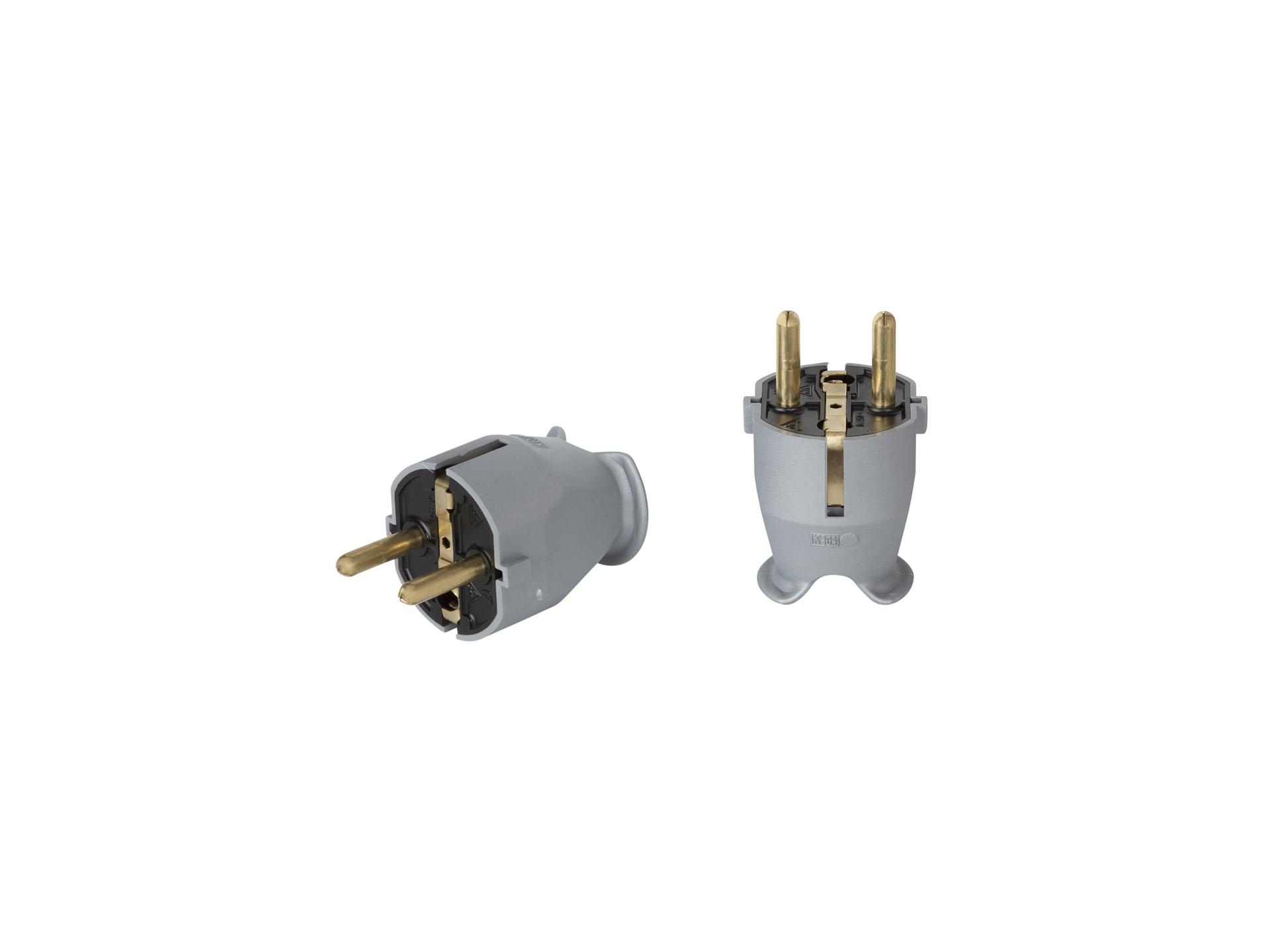 Stekker met randaarde en penaarde - rond model - kunststof zilver Stekker met randaarde en penaarde - rond model - kunststof zilver