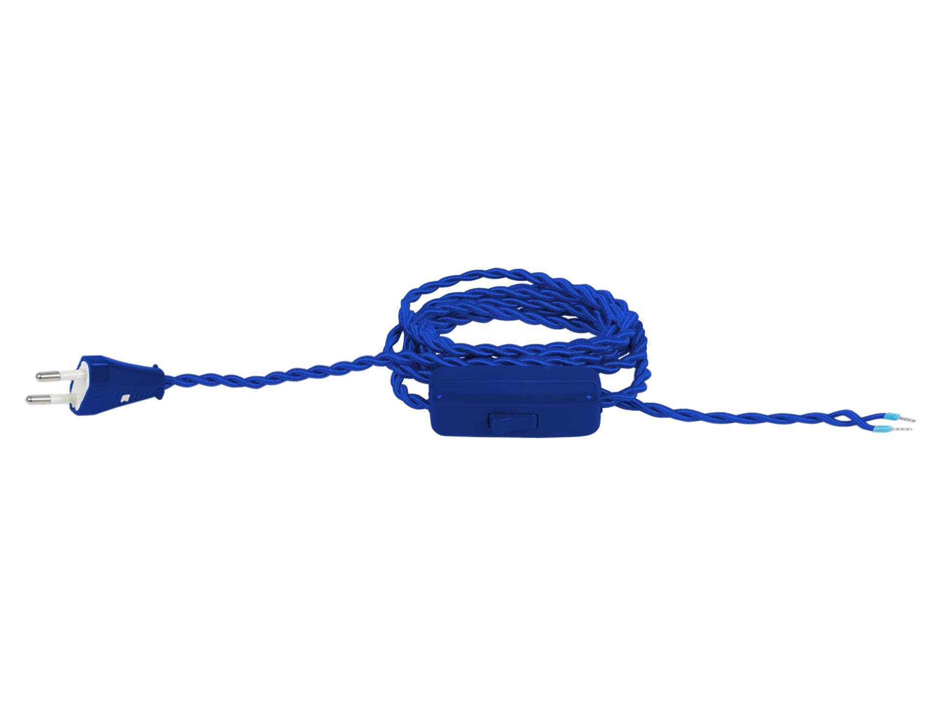 Strijkijzersnoer gedraaid blauw met stekker en snoerschakelaar - 2x0.75mm² - 200 cm