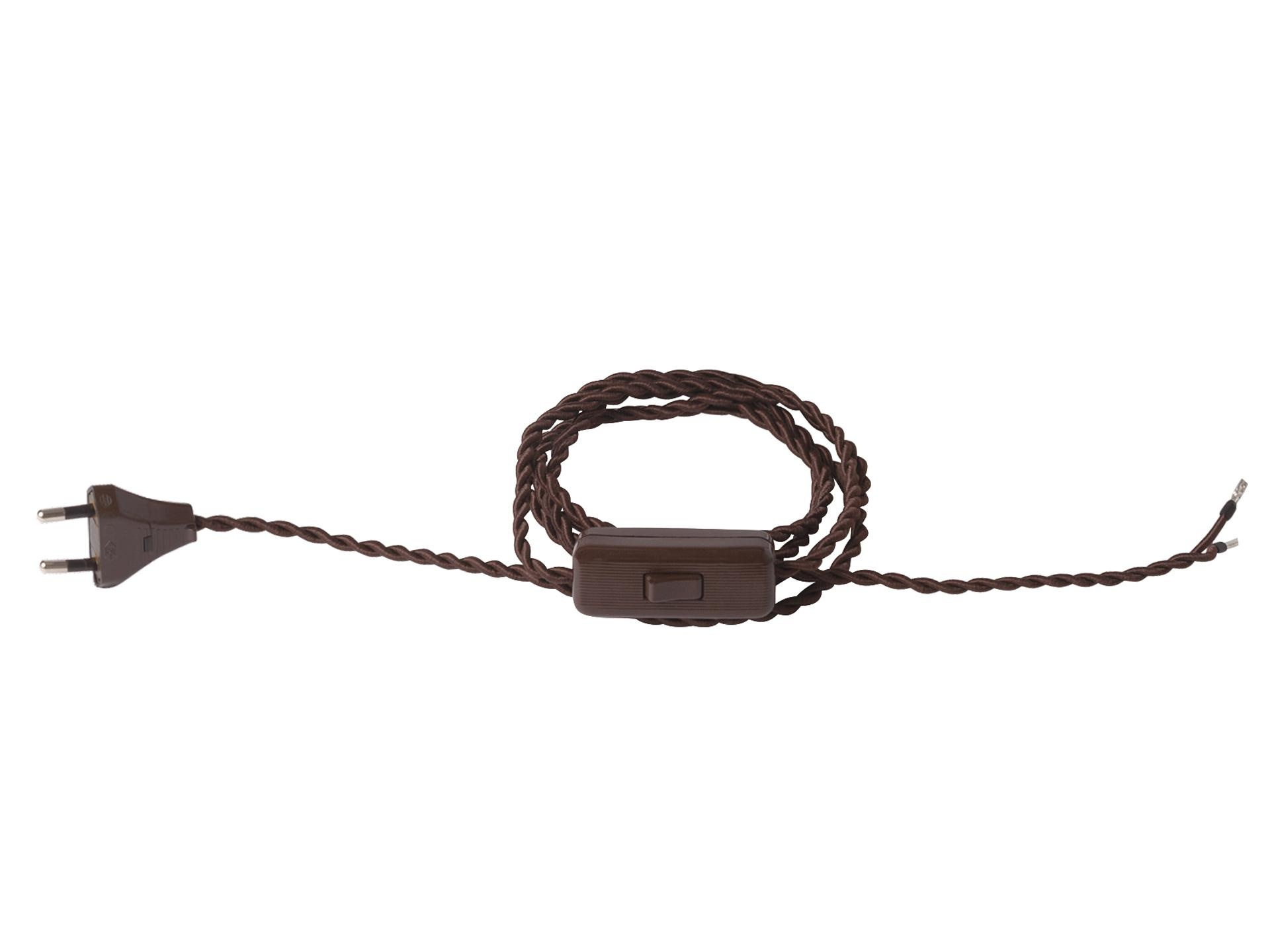 Strijkijzersnoer gedraaid bruin met stekker en snoerschakelaar - 2x0.75mm² - 200 cm