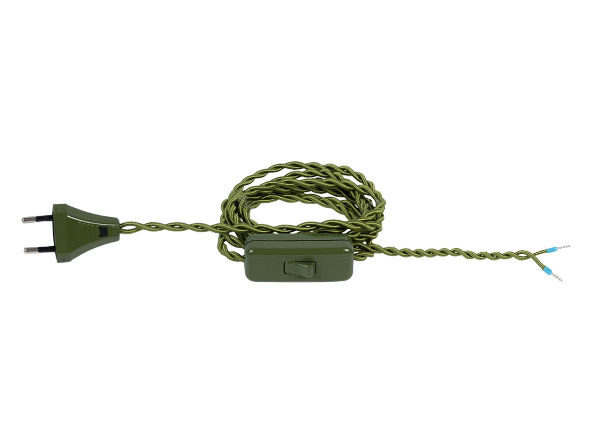 Strijkijzersnoer gedraaid oud groen met stekker en snoerschakelaar - 2x0.75mm² - 200 cm