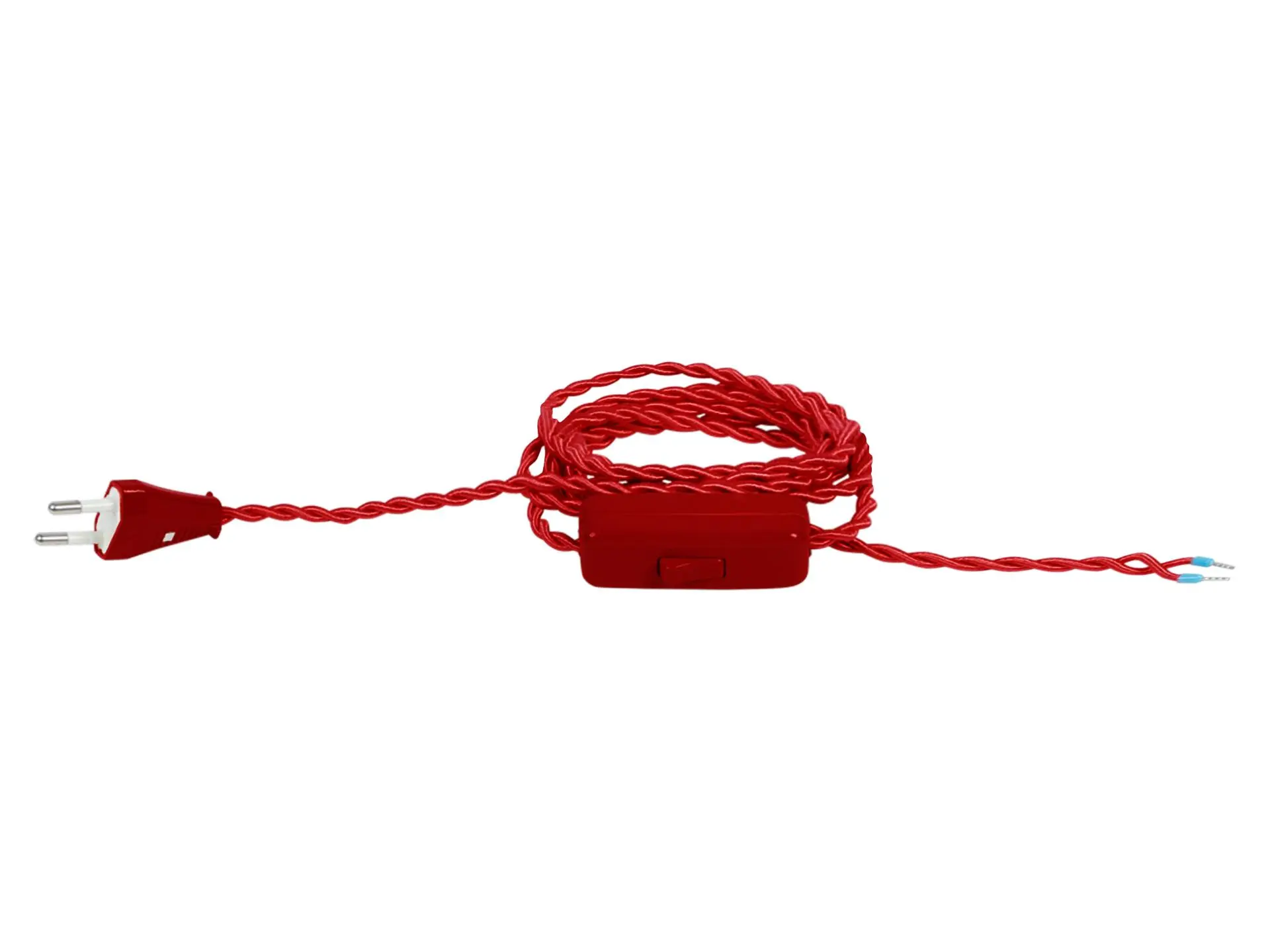 Strijkijzersnoer gedraaid rood met stekker en snoerschakelaar - 2x0.75mm² - 200 cm
