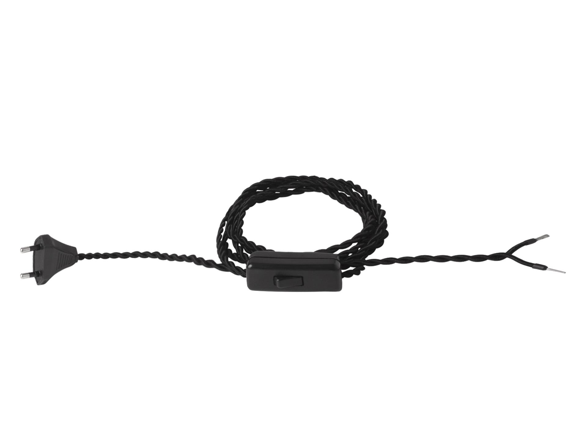 Strijkijzersnoer gedraaid zwart met stekker en snoerschakelaar - 2x0.75mm² - 200 cm Strijkijzersnoer gedraaid zwart met stekker en snoerschakelaar - 2x0.75mm² - 200 cm