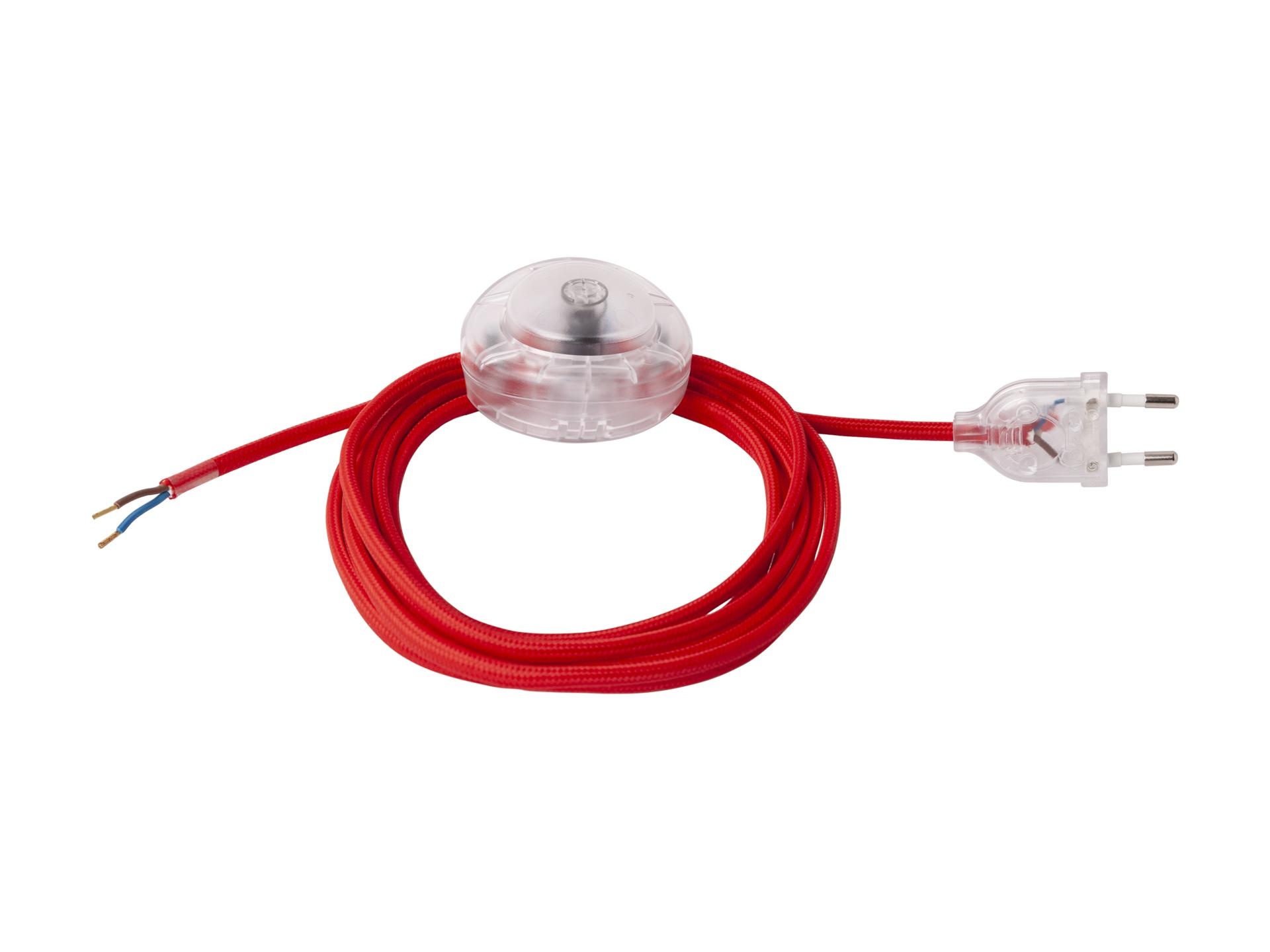 Strijkijzersnoer rood met stekker en voetschakelaar - 2x0.75mm2 - 300 cm