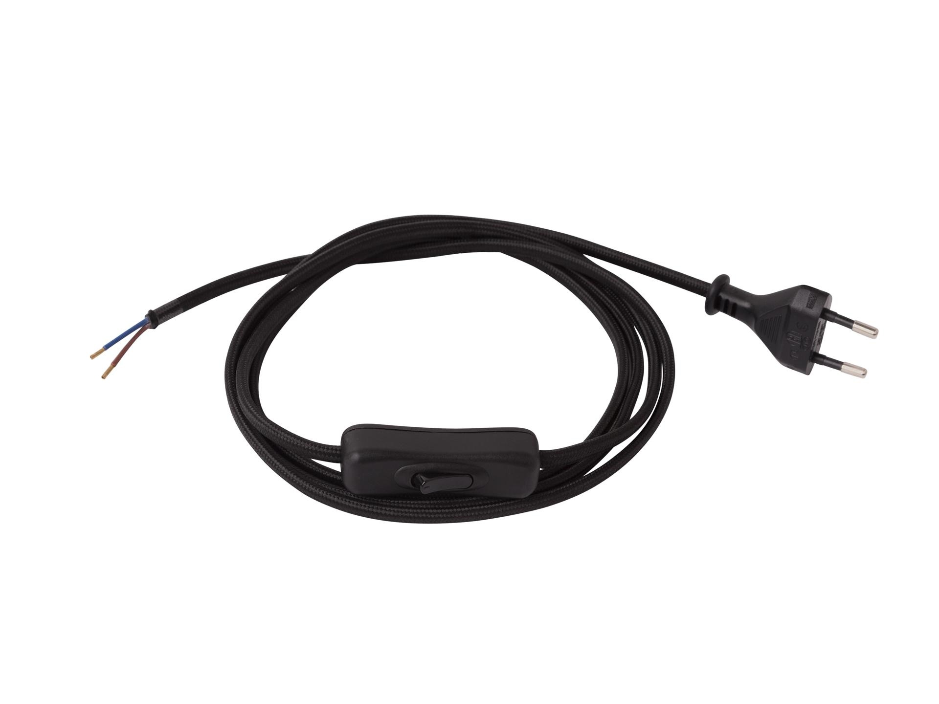 Strijkijzersnoer zwart met stekker en snoerschakelaar - 2x0.75mm² - 200 cm Strijkijzersnoer zwart met stekker en snoerschakelaar - 2x0.75mm² - 200 cm